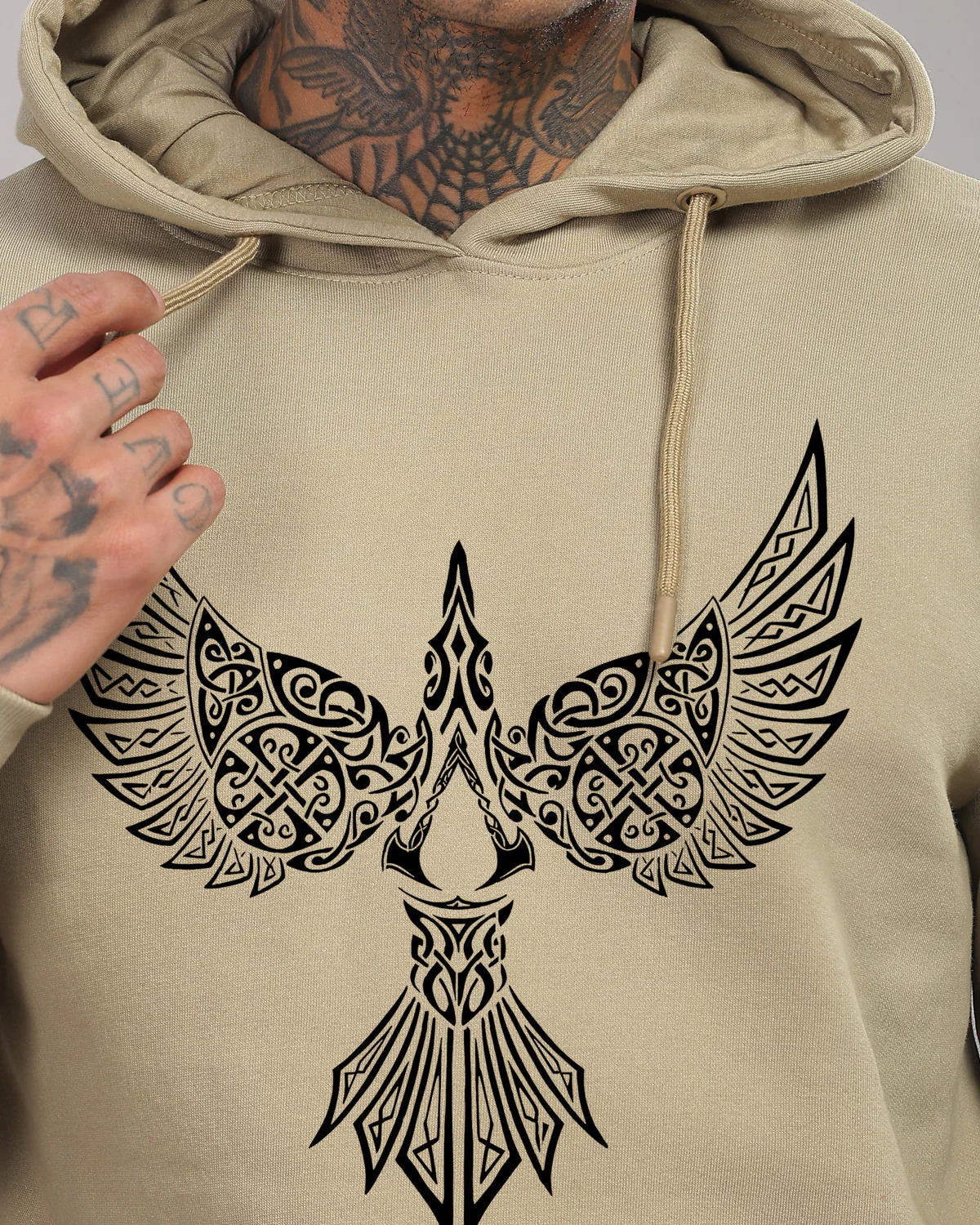 Men Beige Printed Hoodie - Image 3