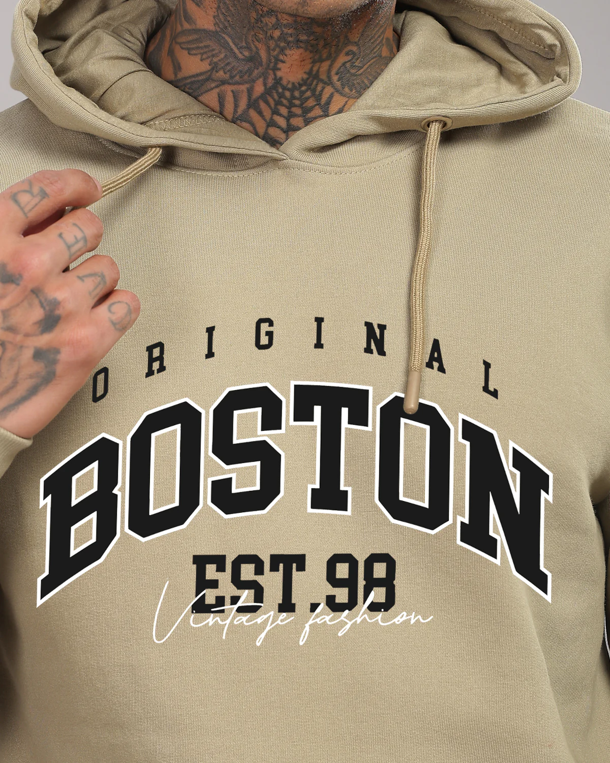 Men Beige Printed Hoodie - Image 2