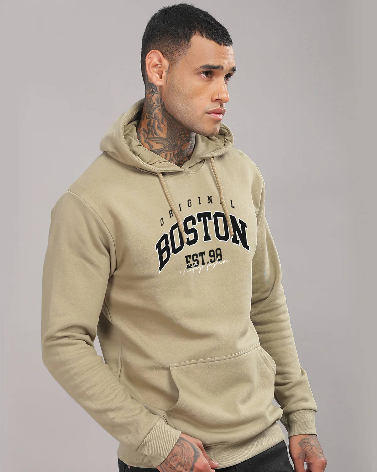 Men Beige Printed Hoodie - Image 4