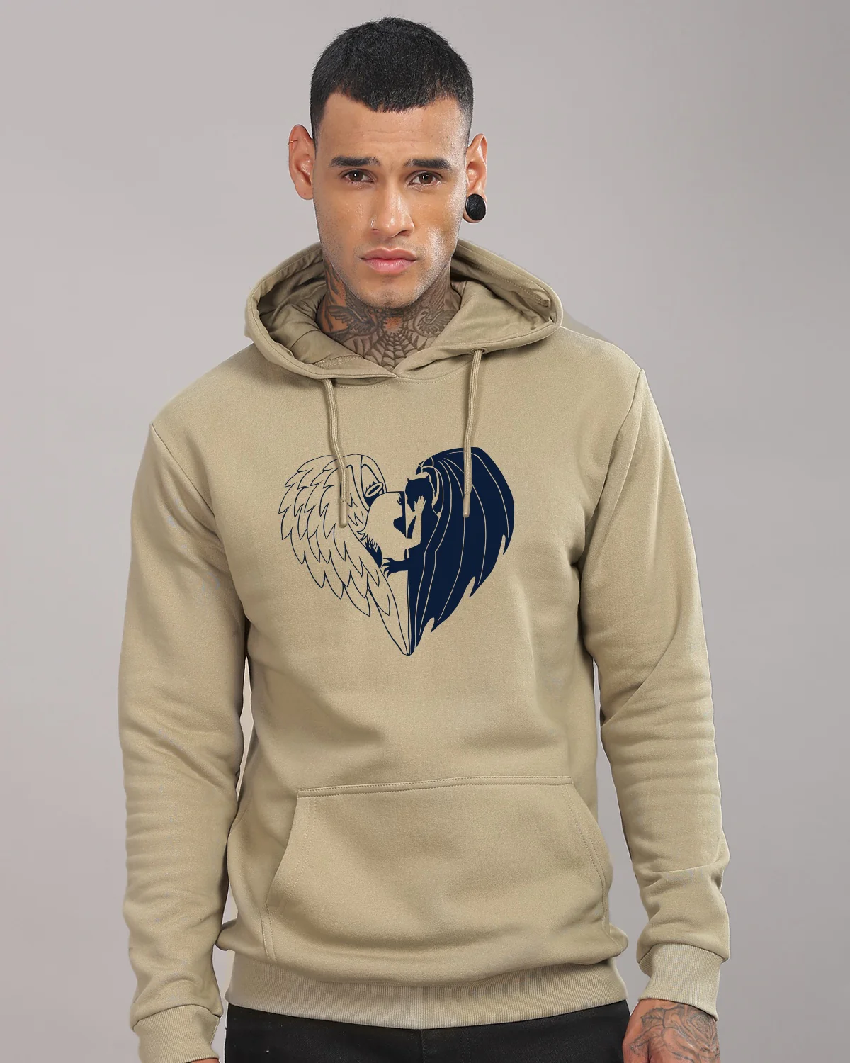 Men Beige Printed Hoodie - Image 2