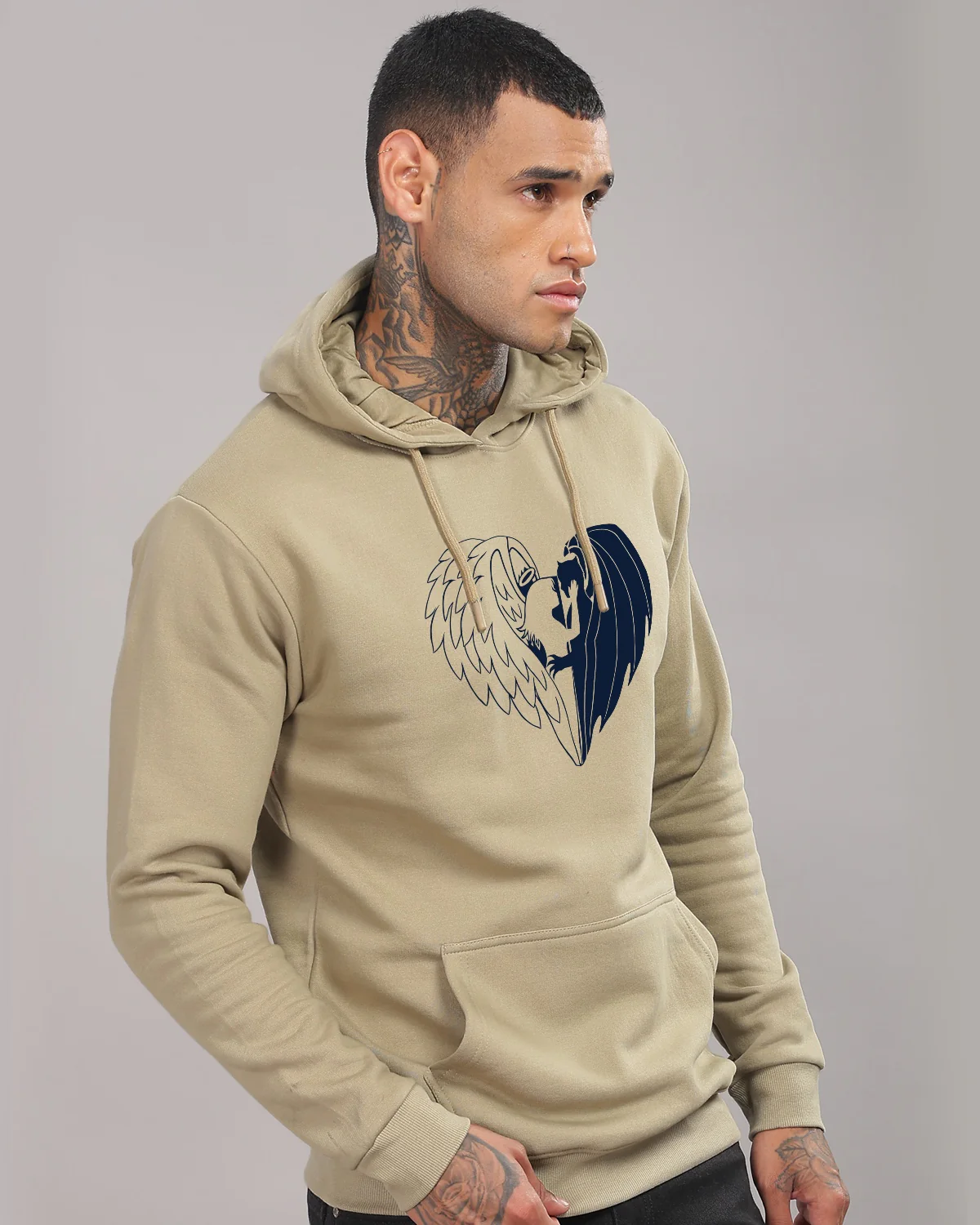 Men Beige Printed Hoodie - Image 3