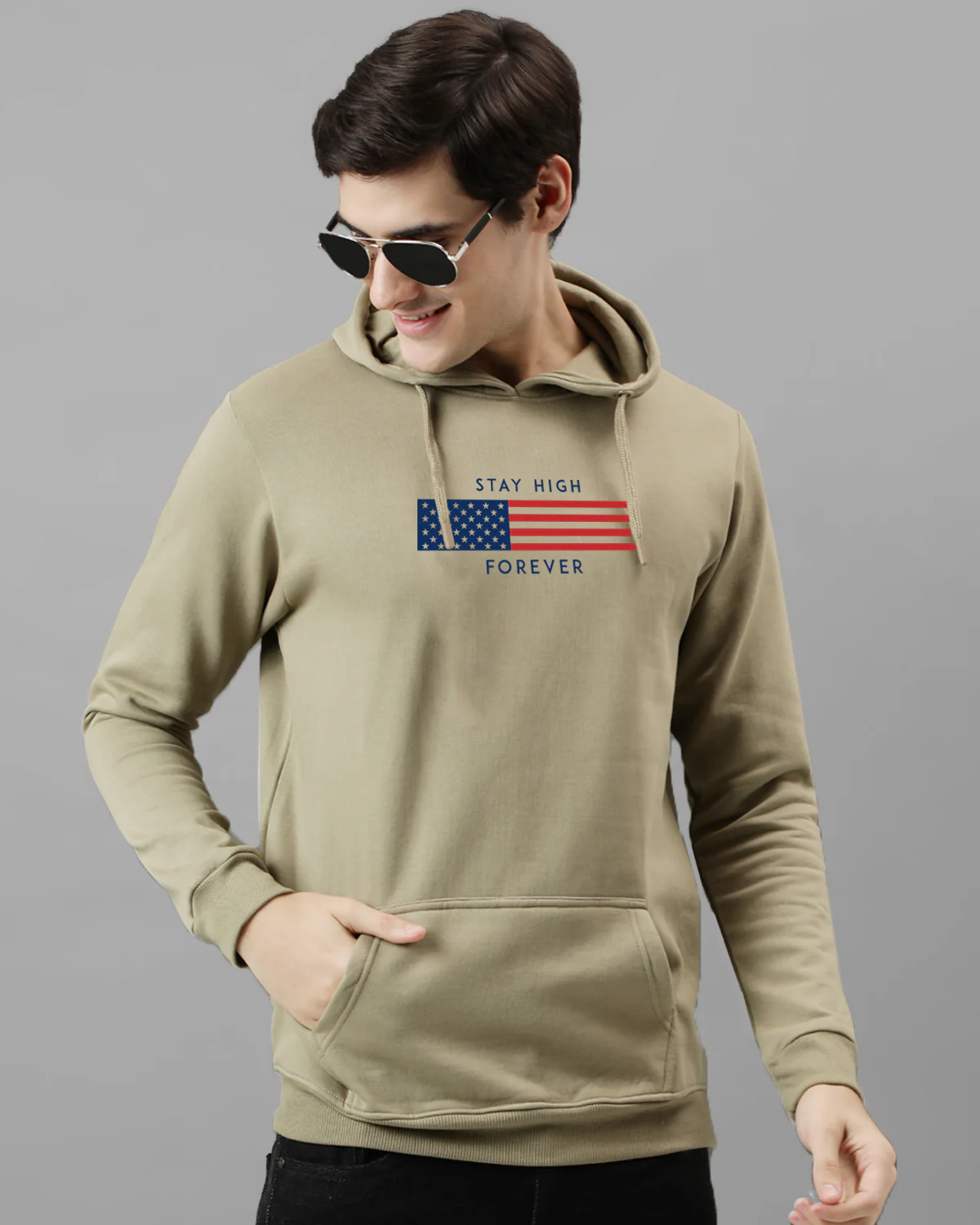 Men Beige Printed Hoodie - Image 3