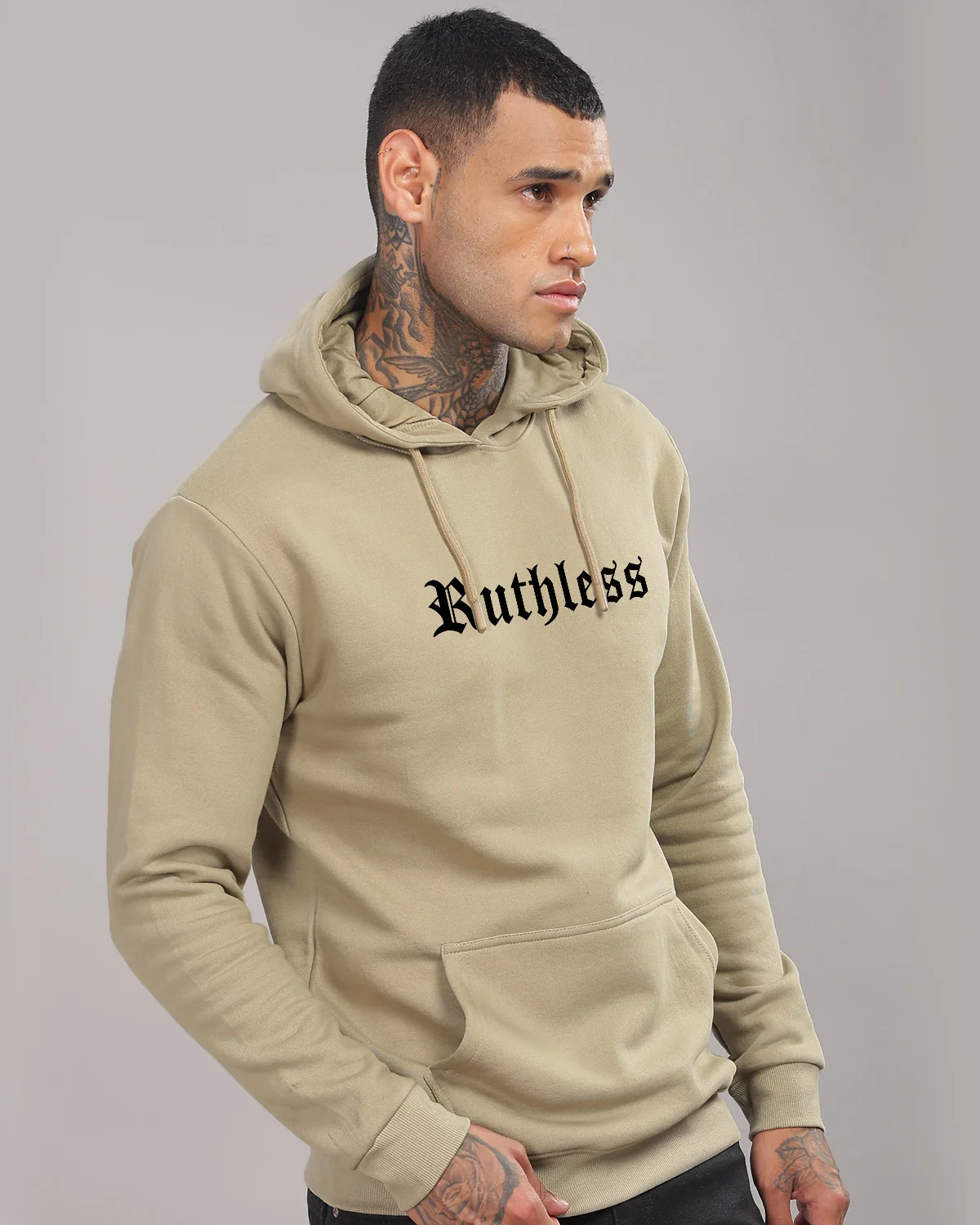 Men Beige Printed Hoodie - Image 2