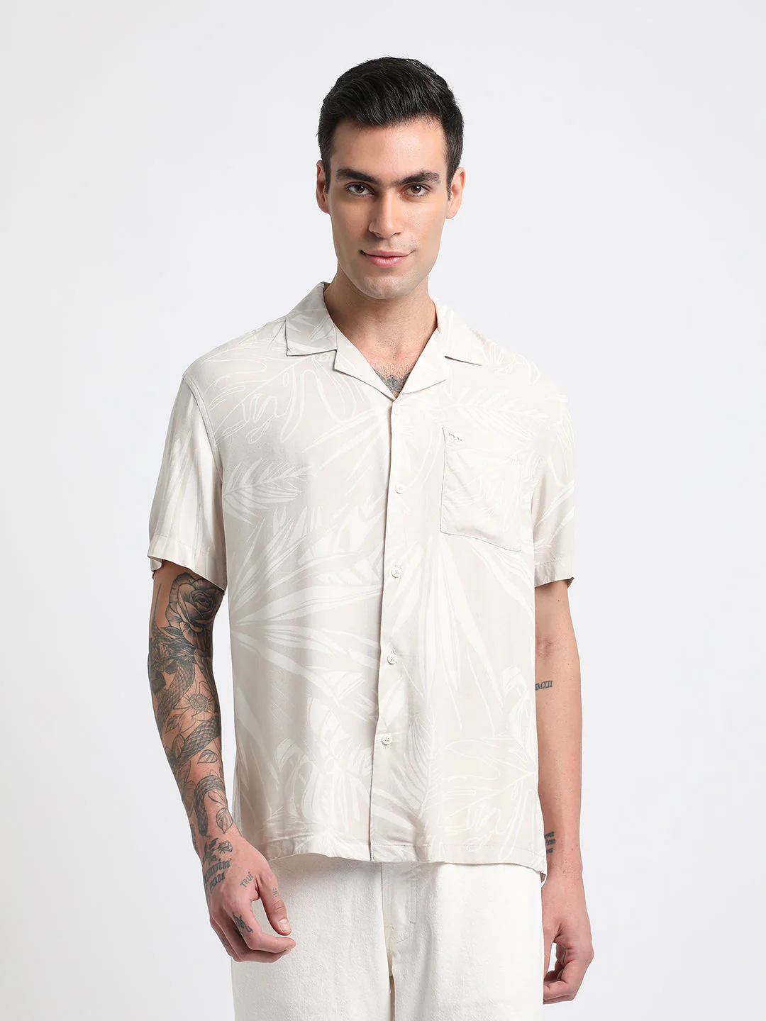 Men Beige Printed Regular Fit Viscose Casual Shirt - Image 2