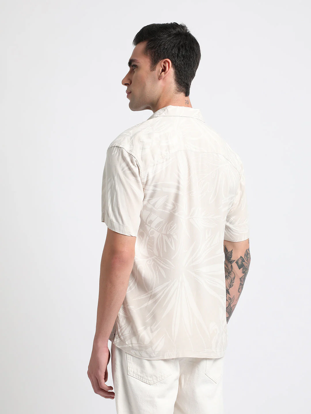 Men Beige Printed Regular Fit Viscose Casual Shirt - Image 4