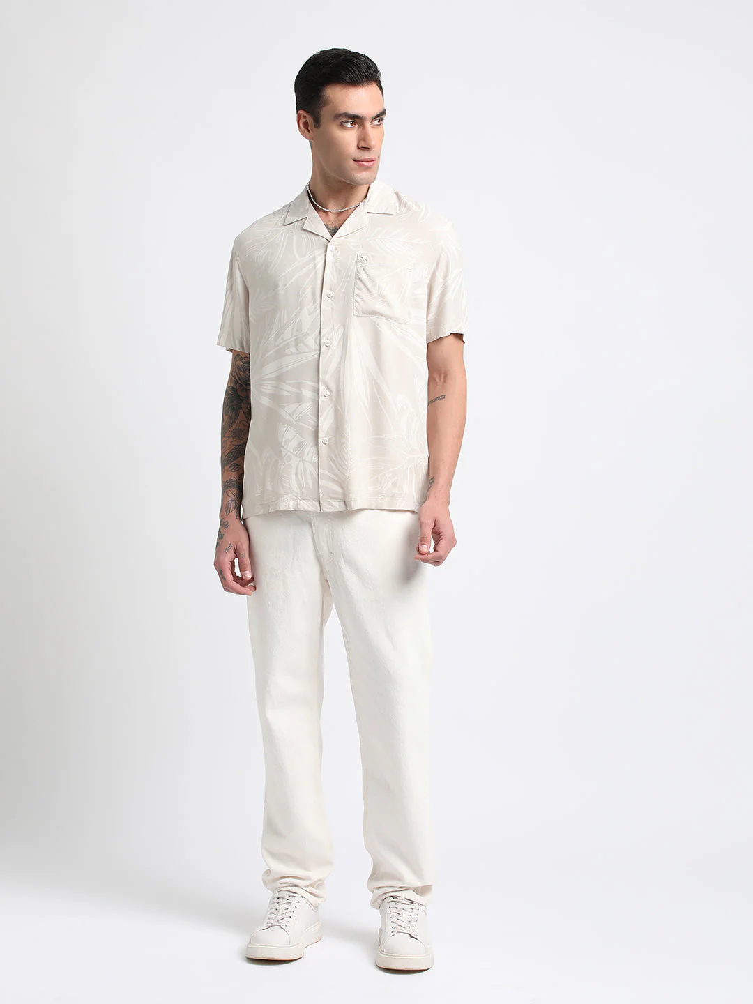 Men Beige Printed Regular Fit Viscose Casual Shirt - Image 5