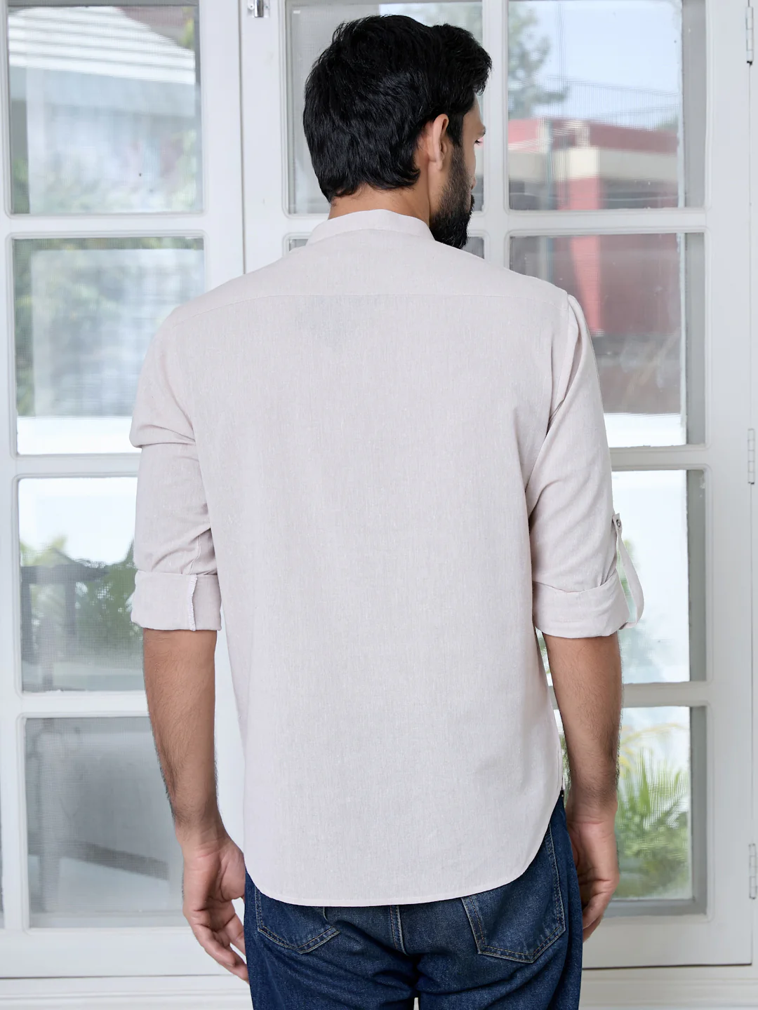 Men Beige Pure Cotton Short Kurta - Image 3