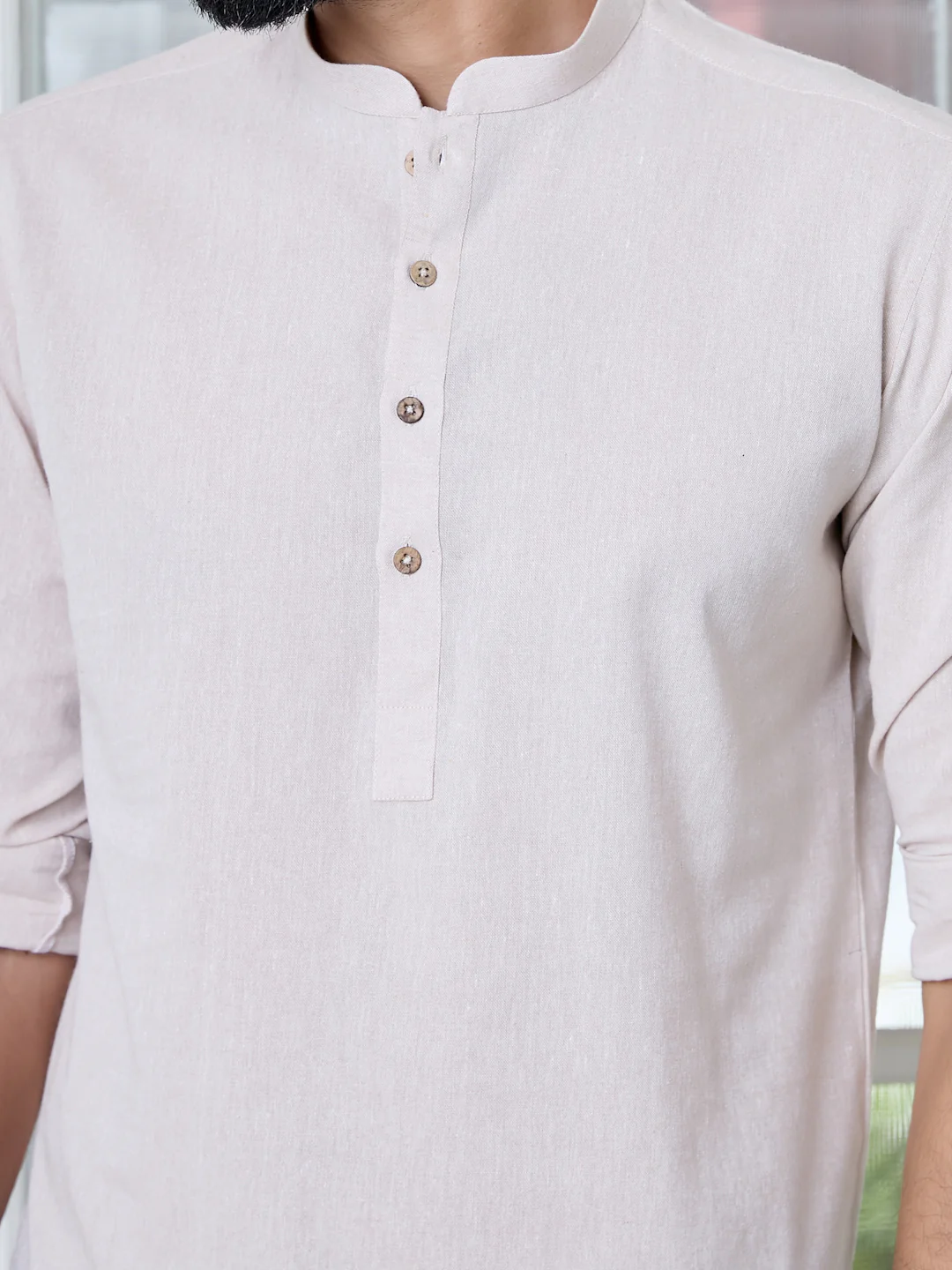 Men Beige Pure Cotton Short Kurta - Image 5