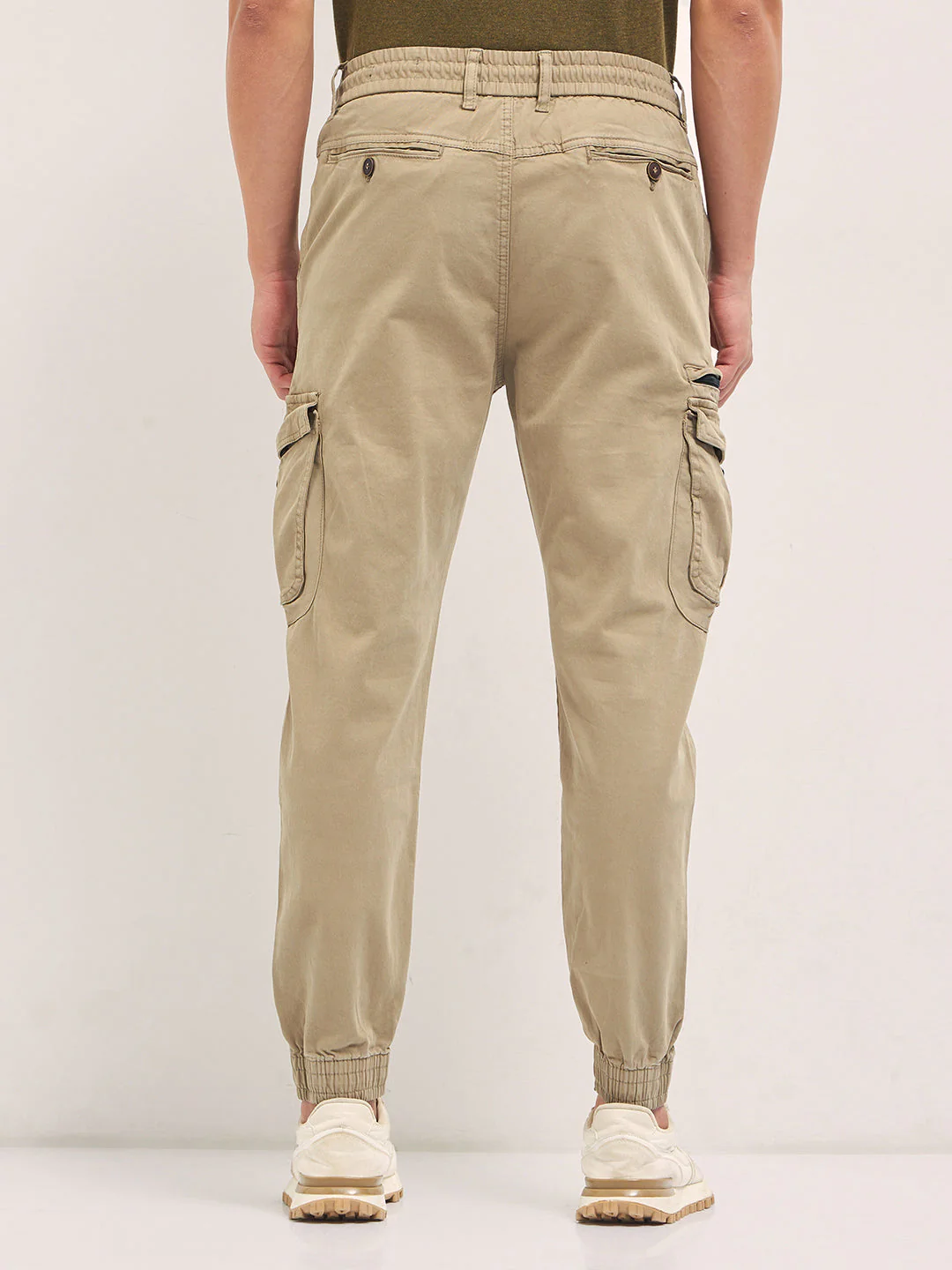Men Beige Regular Fit Cargo Pants - Image 2
