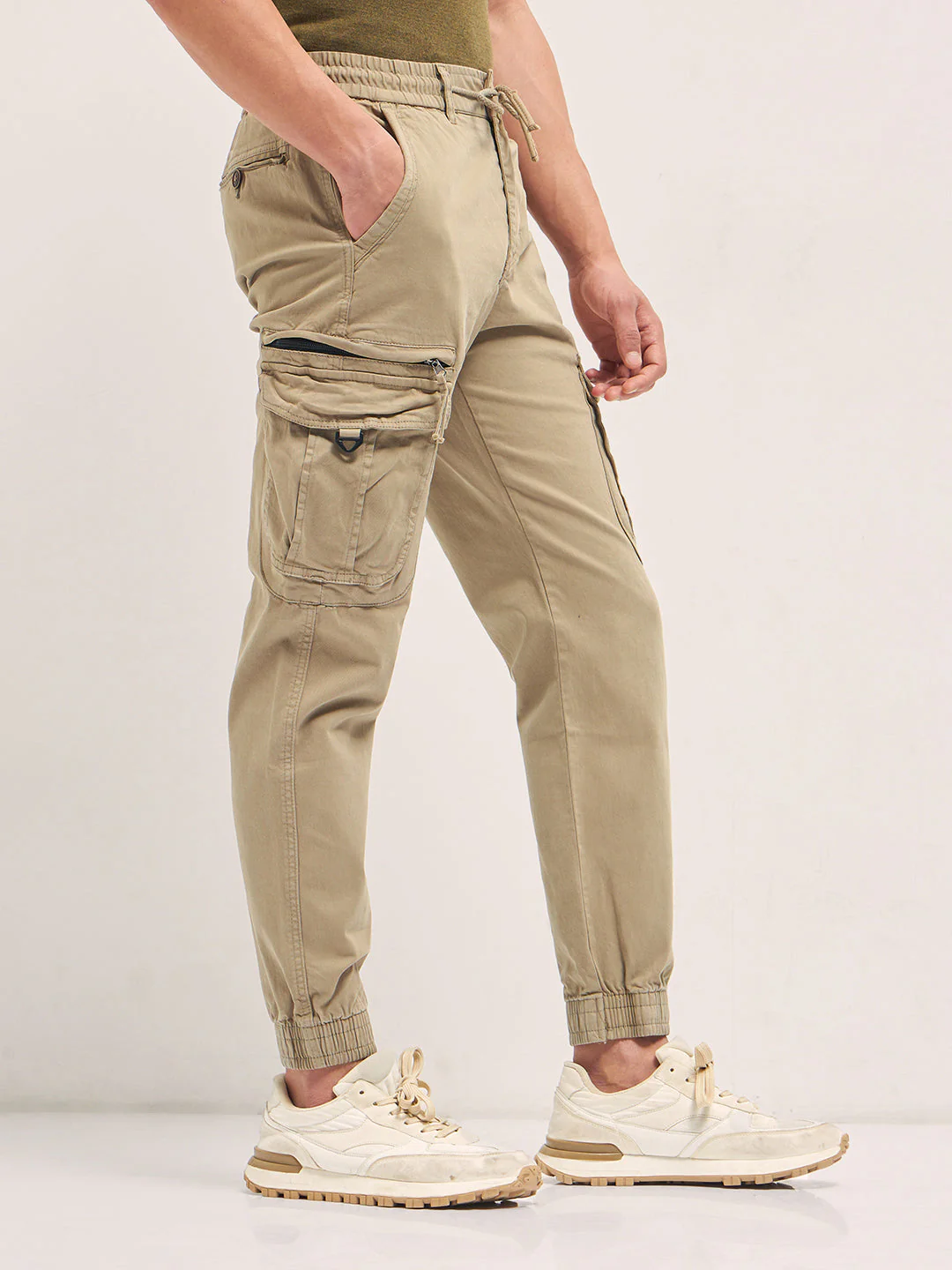 Men Beige Regular Fit Cargo Pants - Image 3