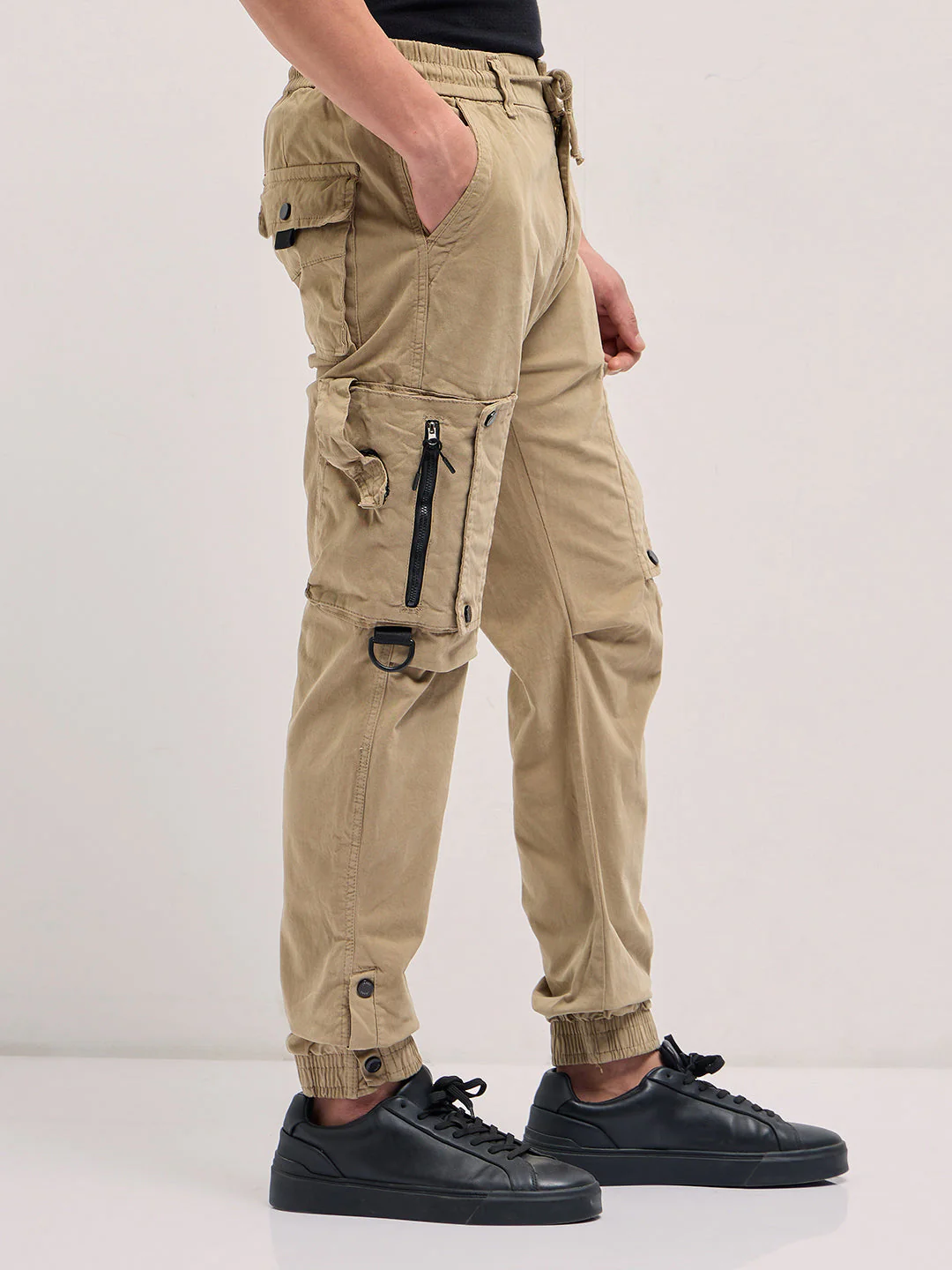 Men Beige Regular Fit Cargo Pants - Image 3
