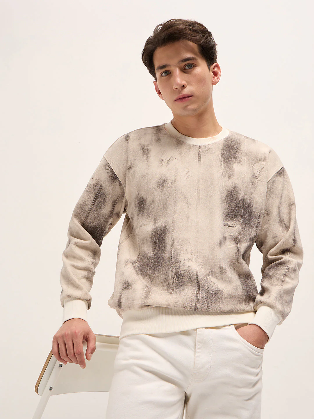 Men Beige Regular Fit Crew Neck T-Shirt