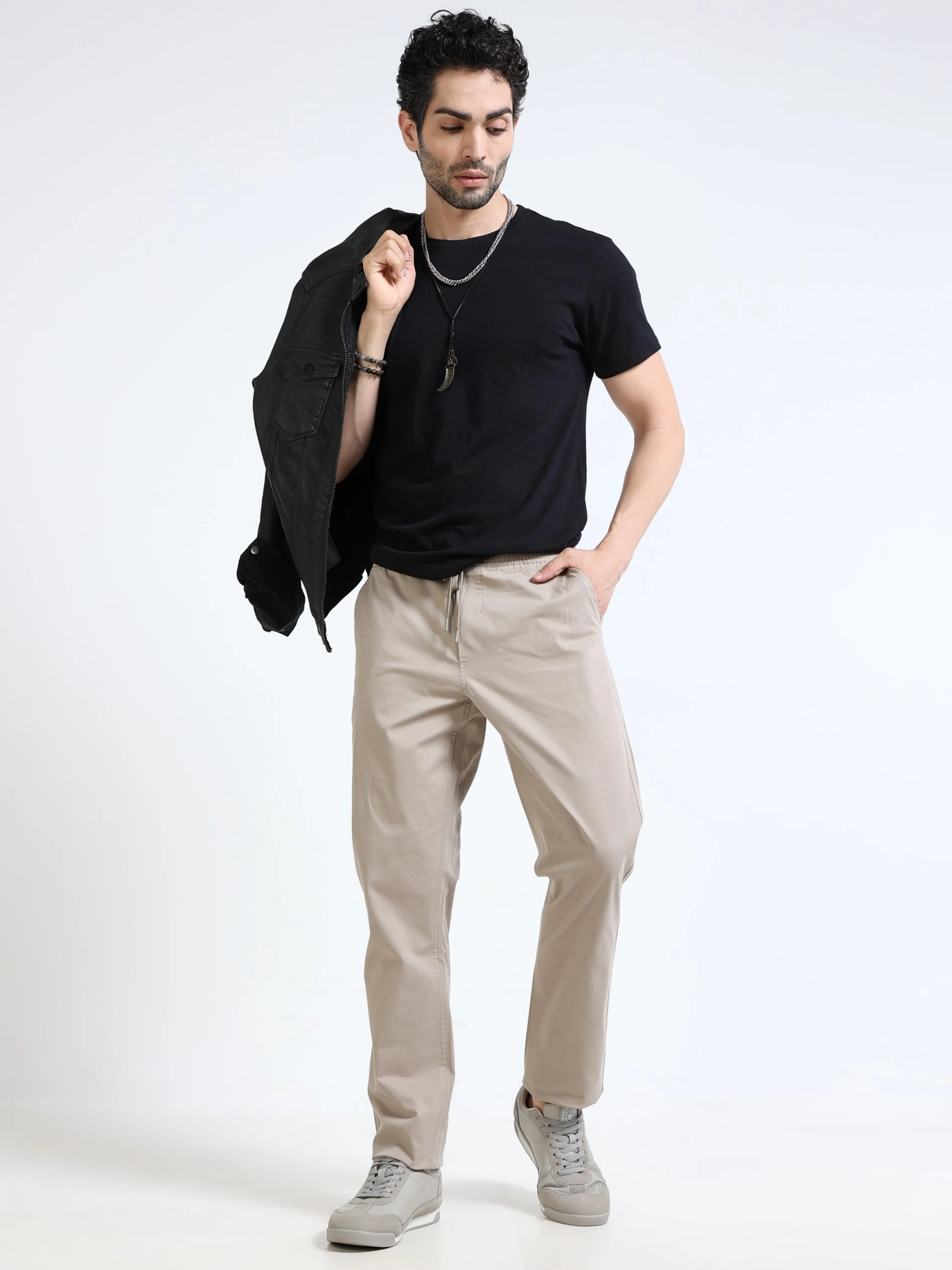 Men Beige Casual Pants - Image 5