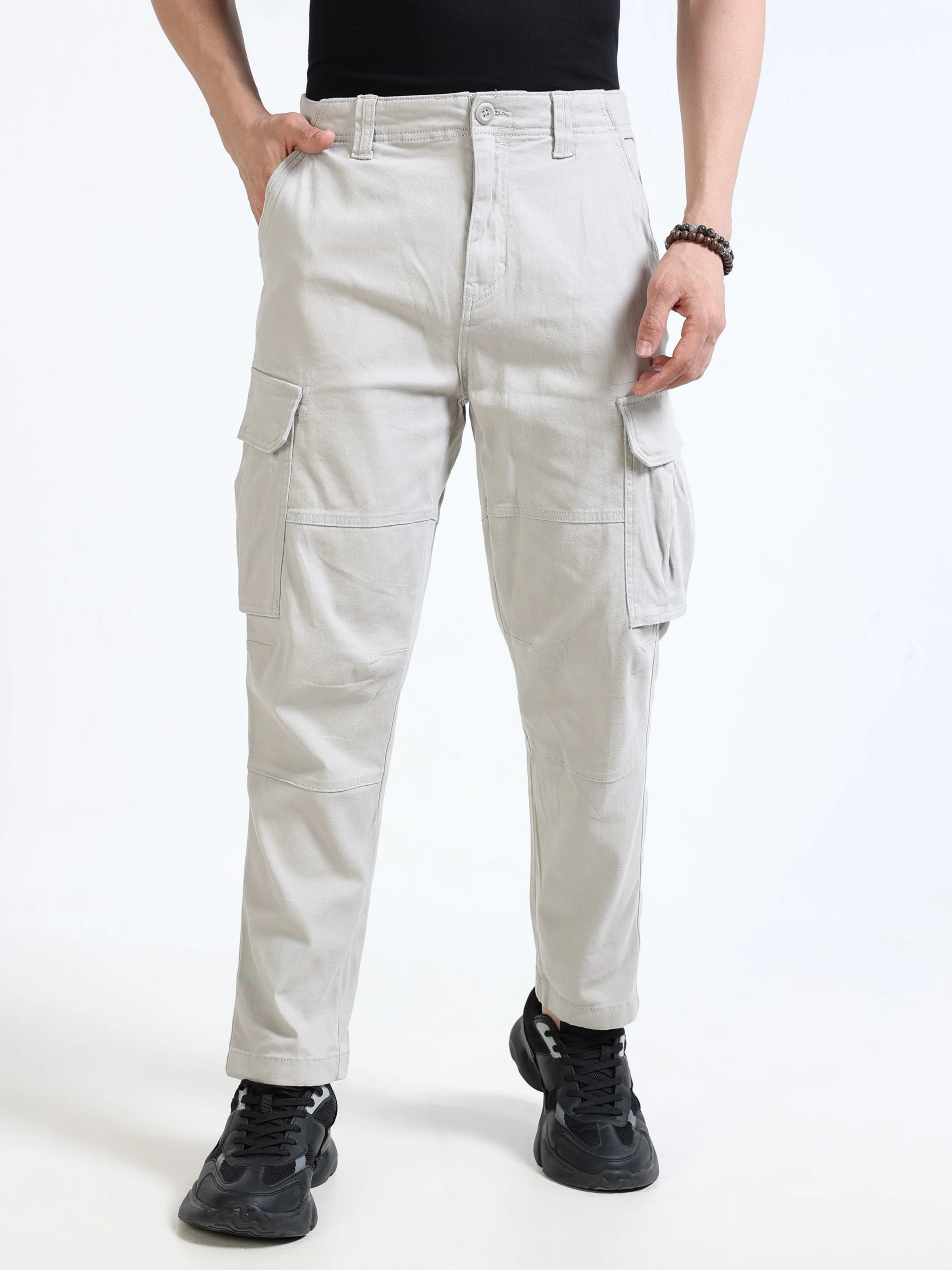 Men Beige Mid Rise Cargo Pants - Image 2