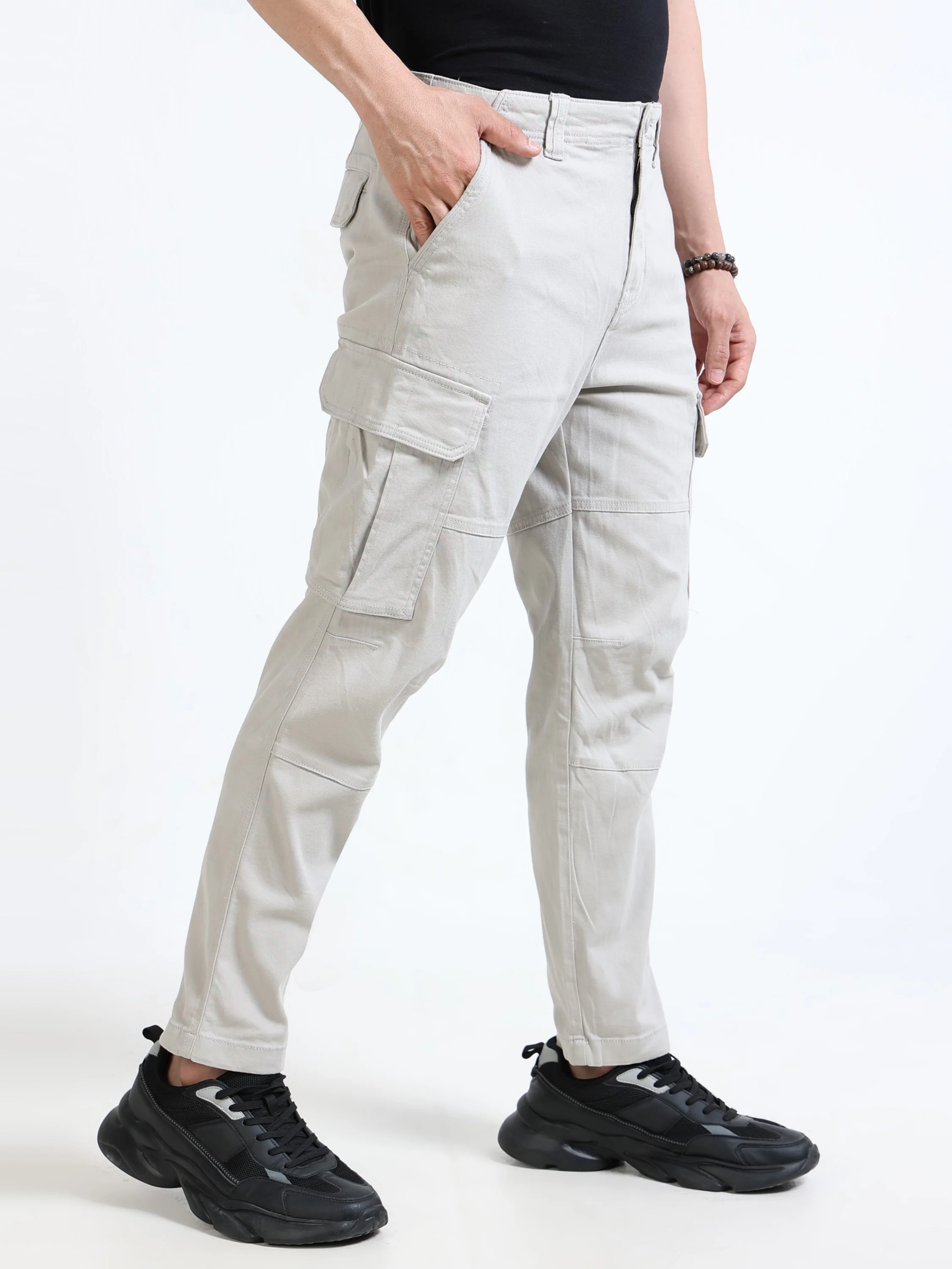 Men Beige Mid Rise Cargo Pants - Image 5