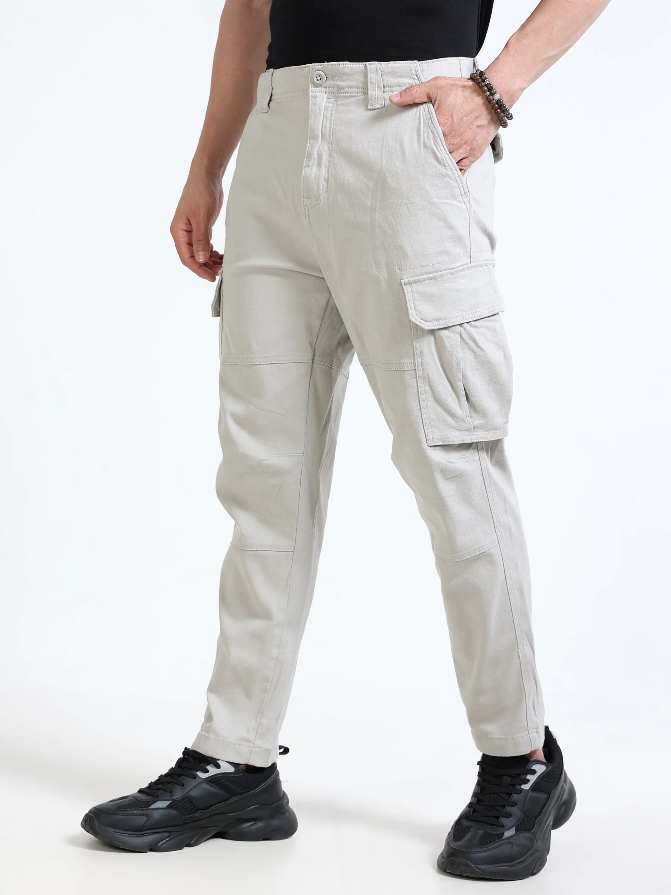 Men Beige Mid Rise Cargo Pants - Image 6