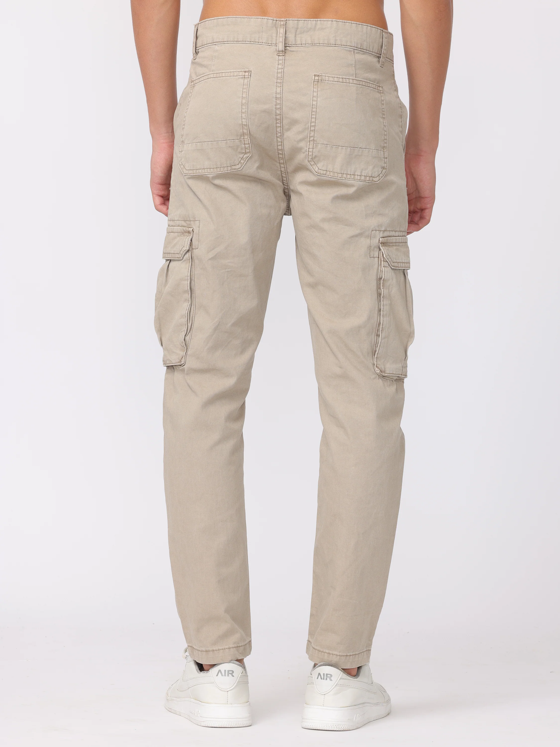 Men Beige Regular Fit Cargo Pants - Image 4