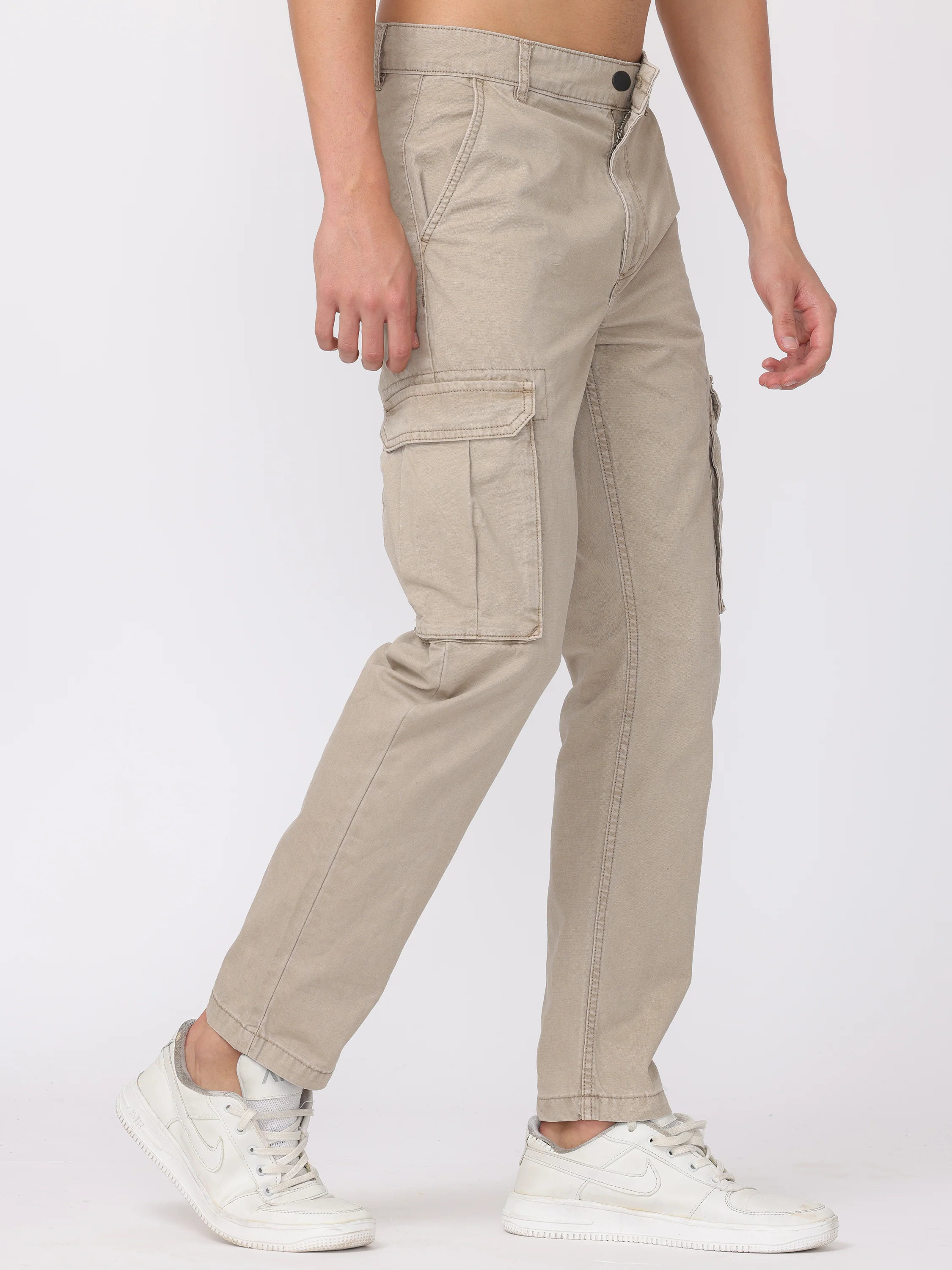 Men Beige Regular Fit Cargo Pants - Image 5