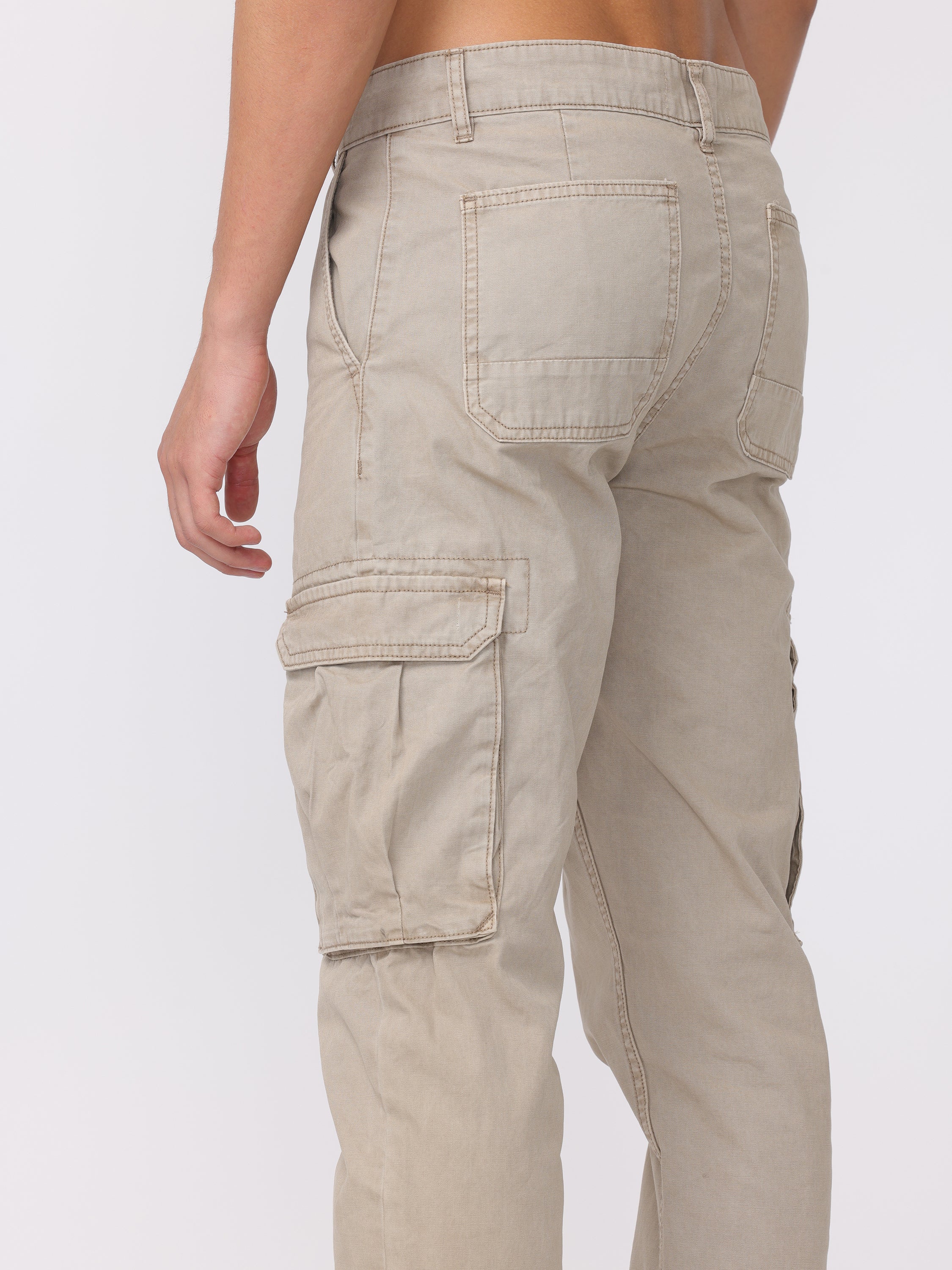 Men Beige Regular Fit Cargo Pants - Image 6