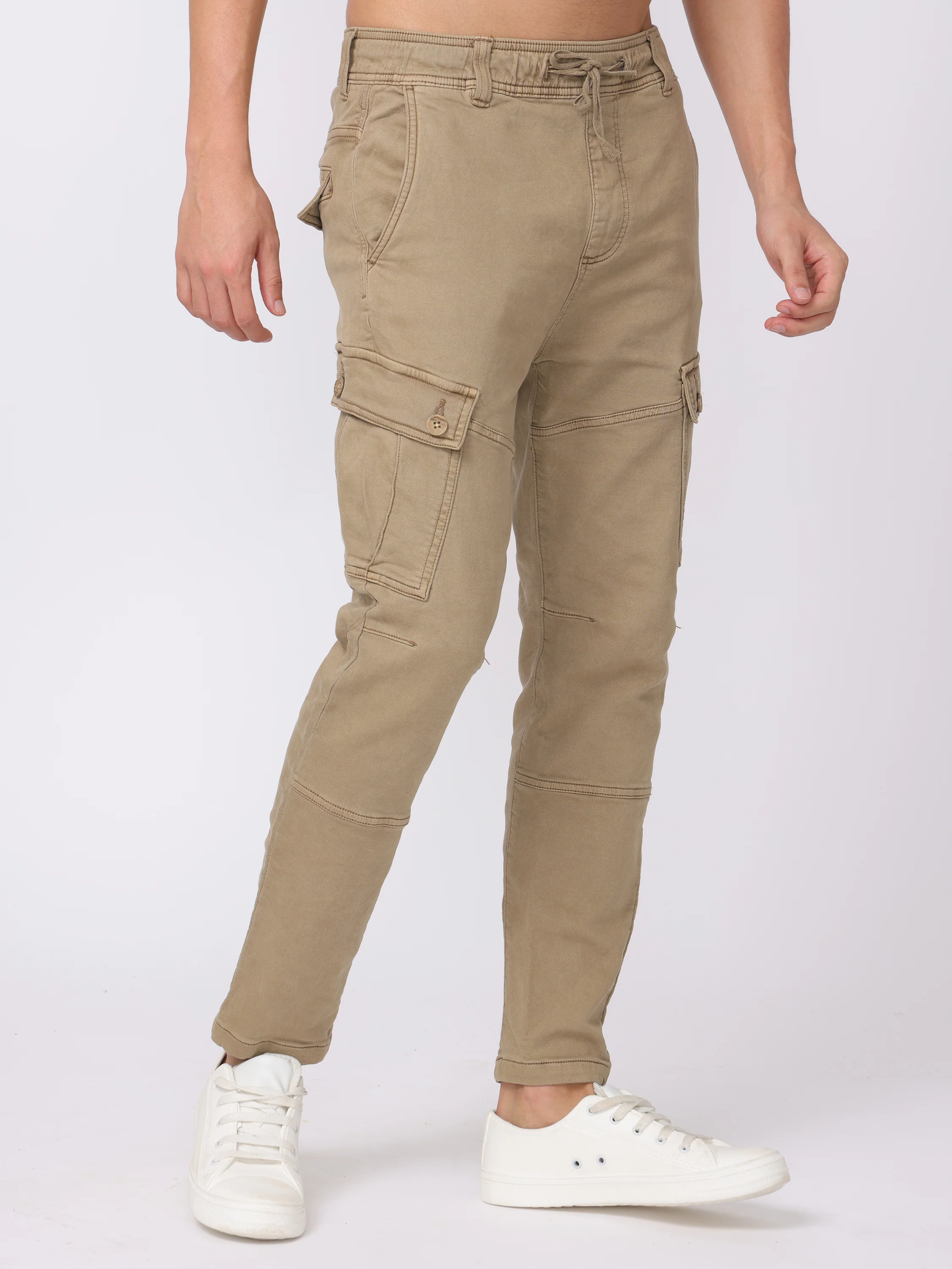 Men Beige Relaxed Fit Cargo Pants - Image 6