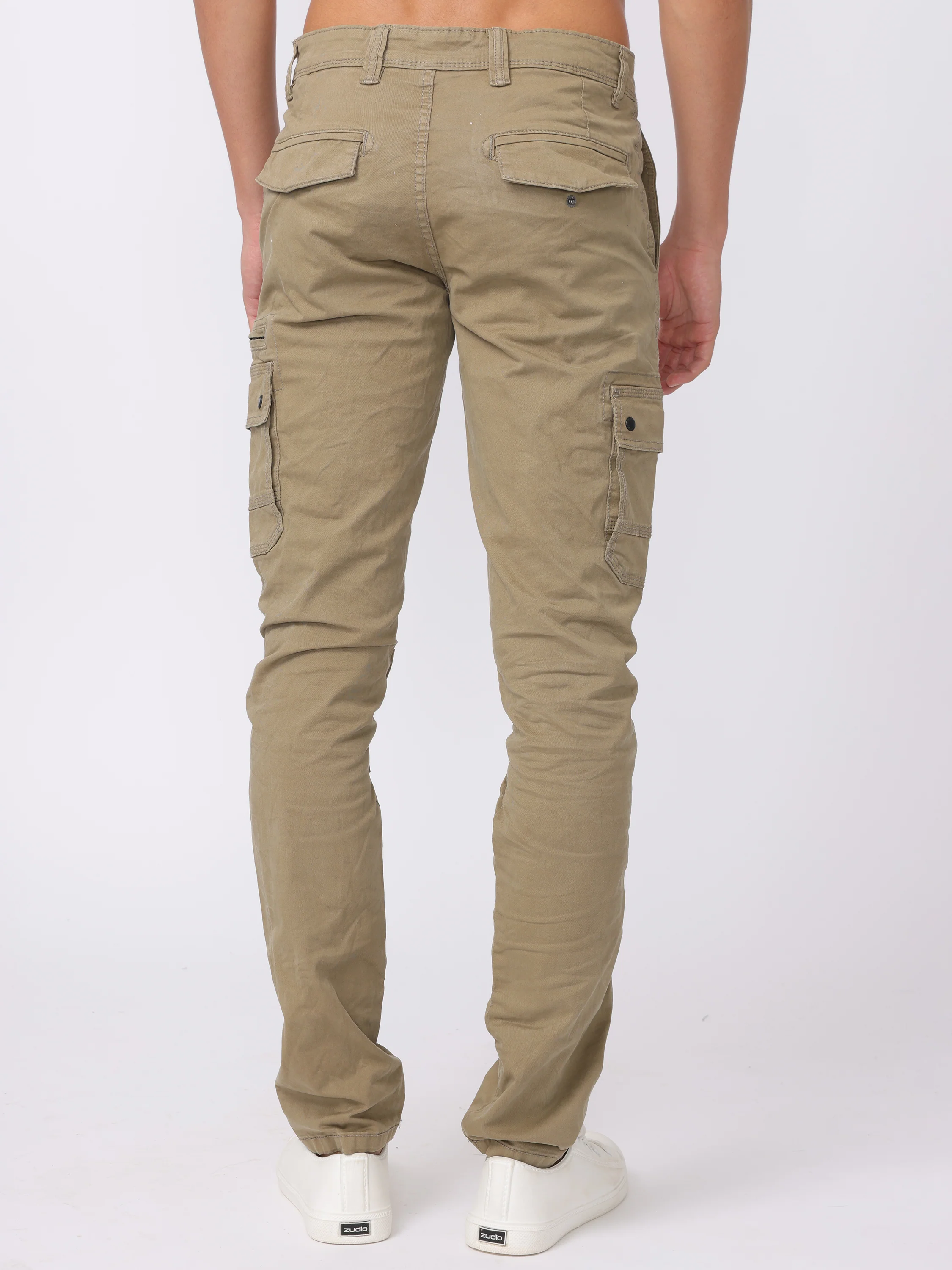 Men Beige Regular Fit Cargo Pants - Image 4
