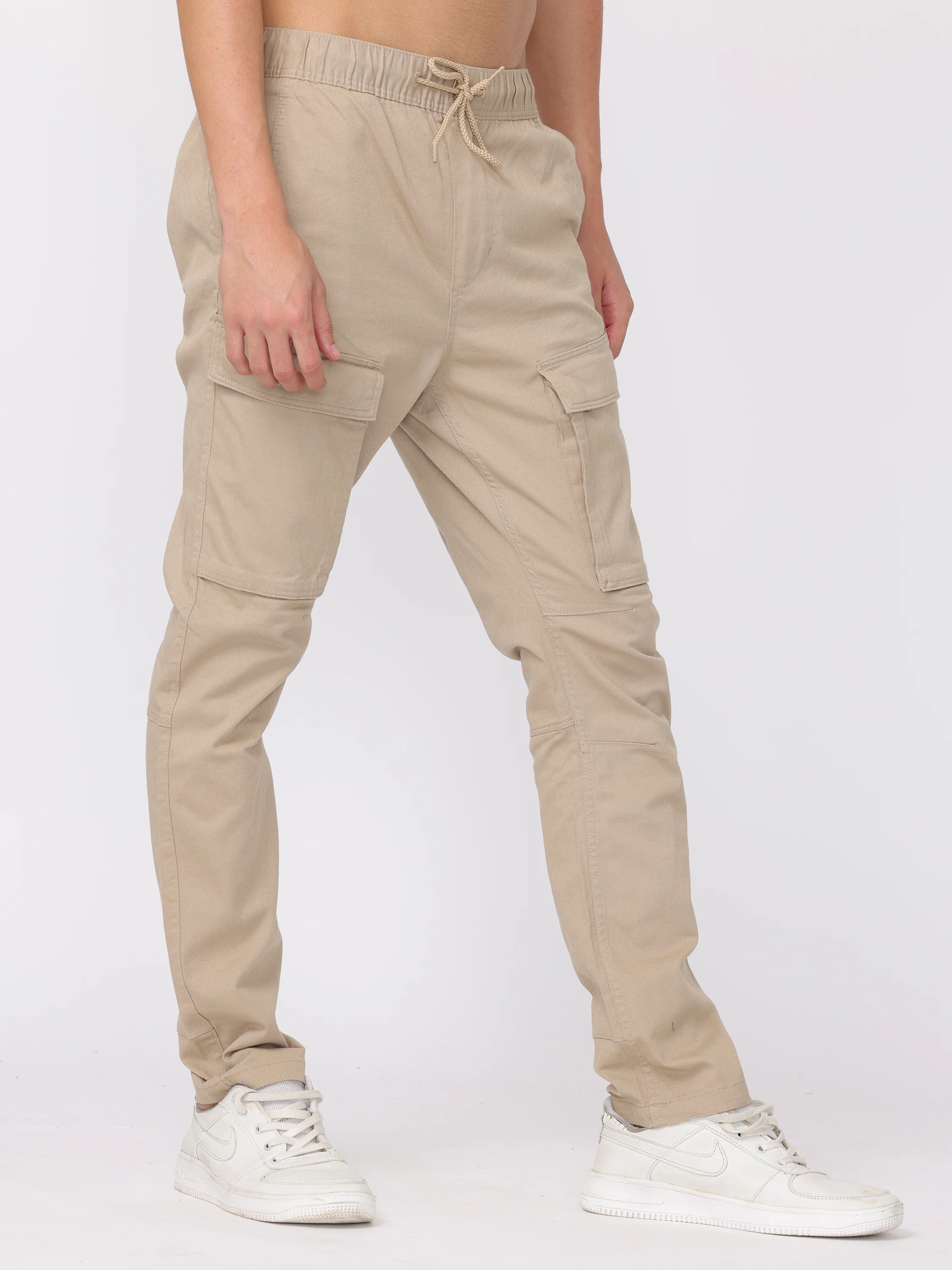 Men Beige Regular Fit Cargo Pants - Image 4