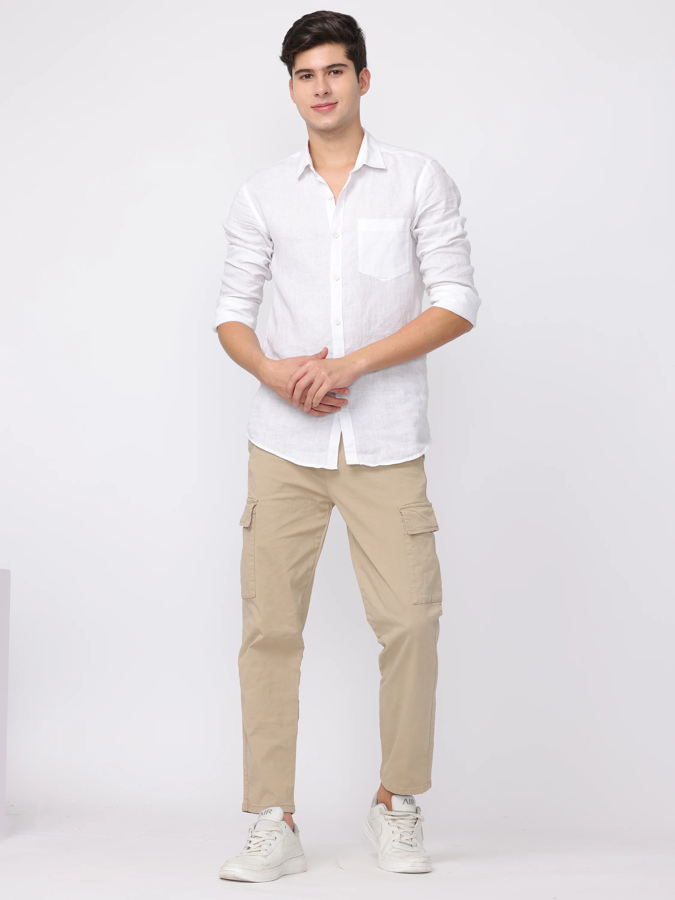 Men Beige Regular Fit Cargo Pants - Image 2