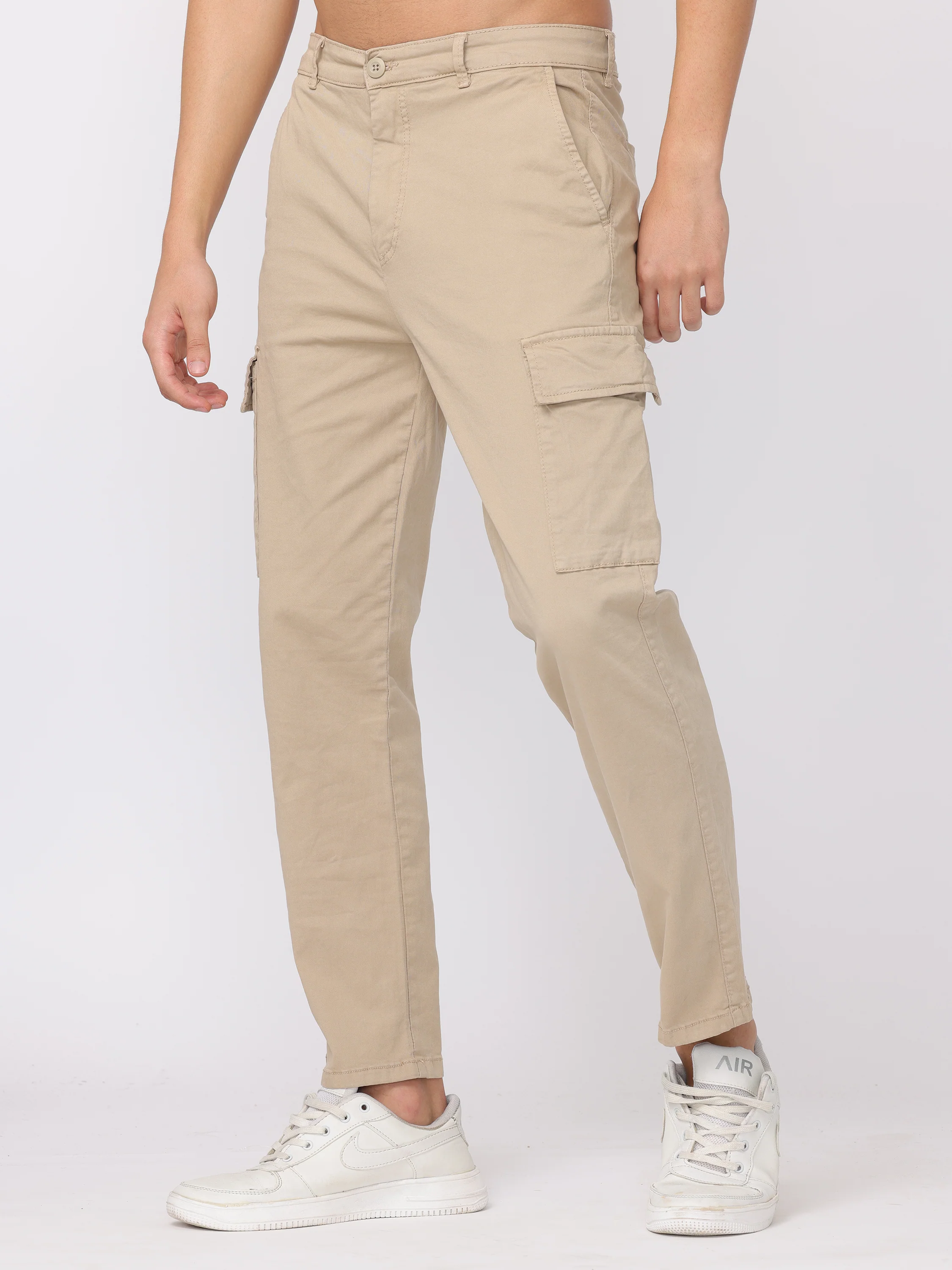 Men Beige Regular Fit Cargo Pants - Image 3