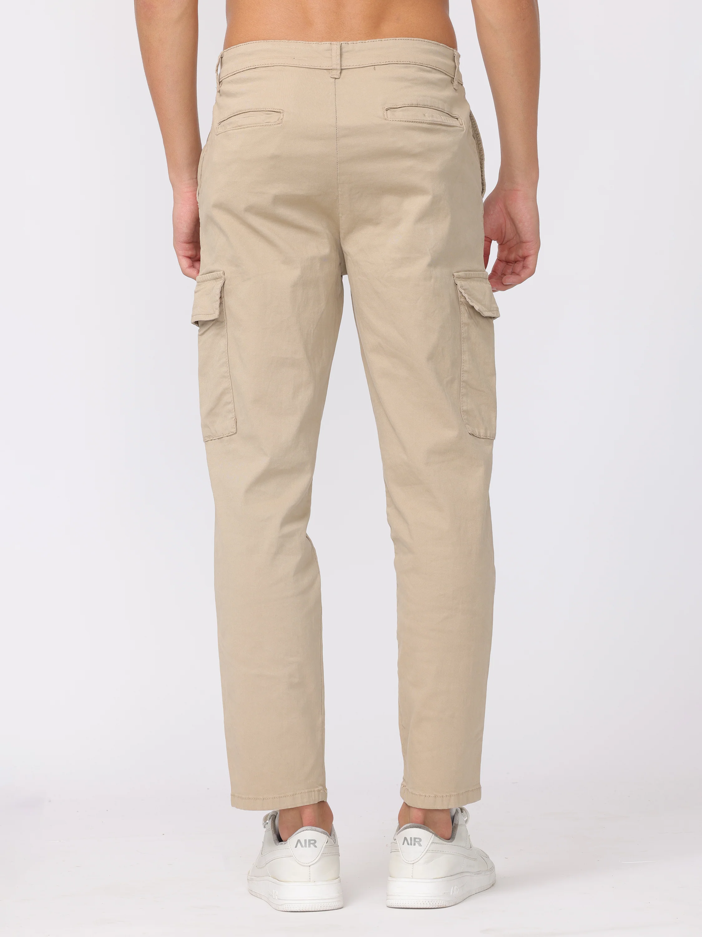 Men Beige Regular Fit Cargo Pants - Image 4