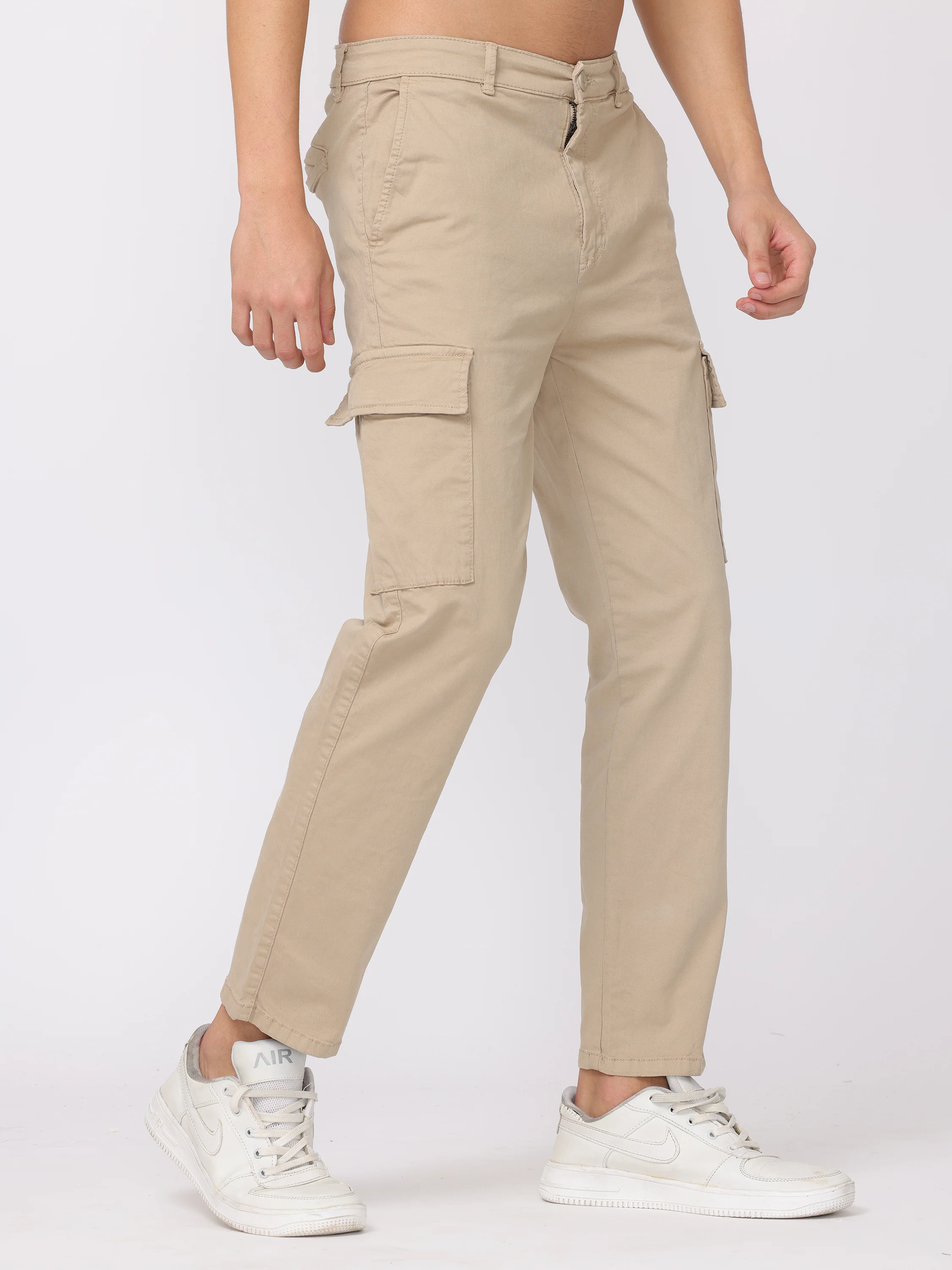 Men Beige Regular Fit Cargo Pants - Image 5