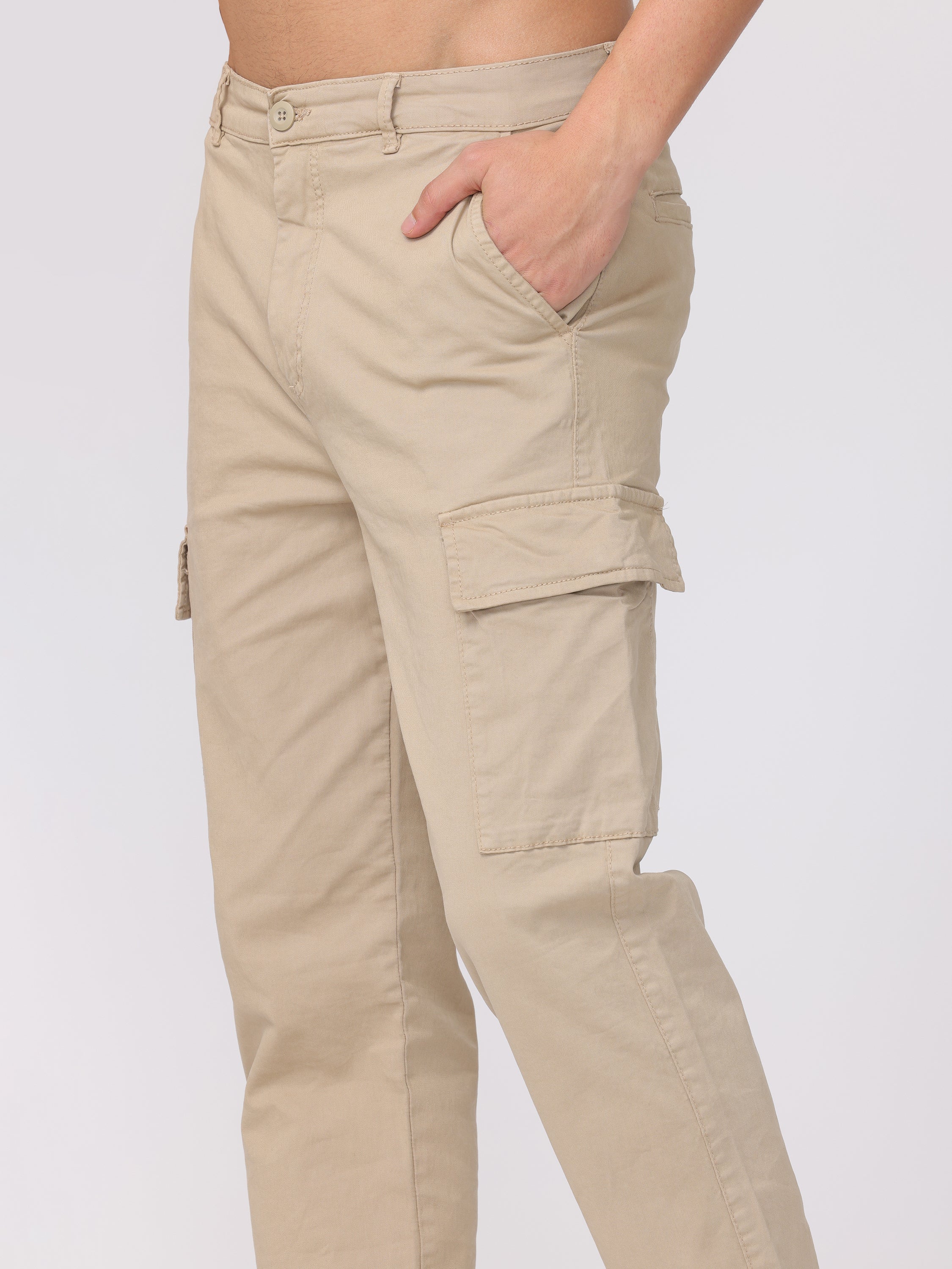 Men Beige Regular Fit Cargo Pants - Image 6