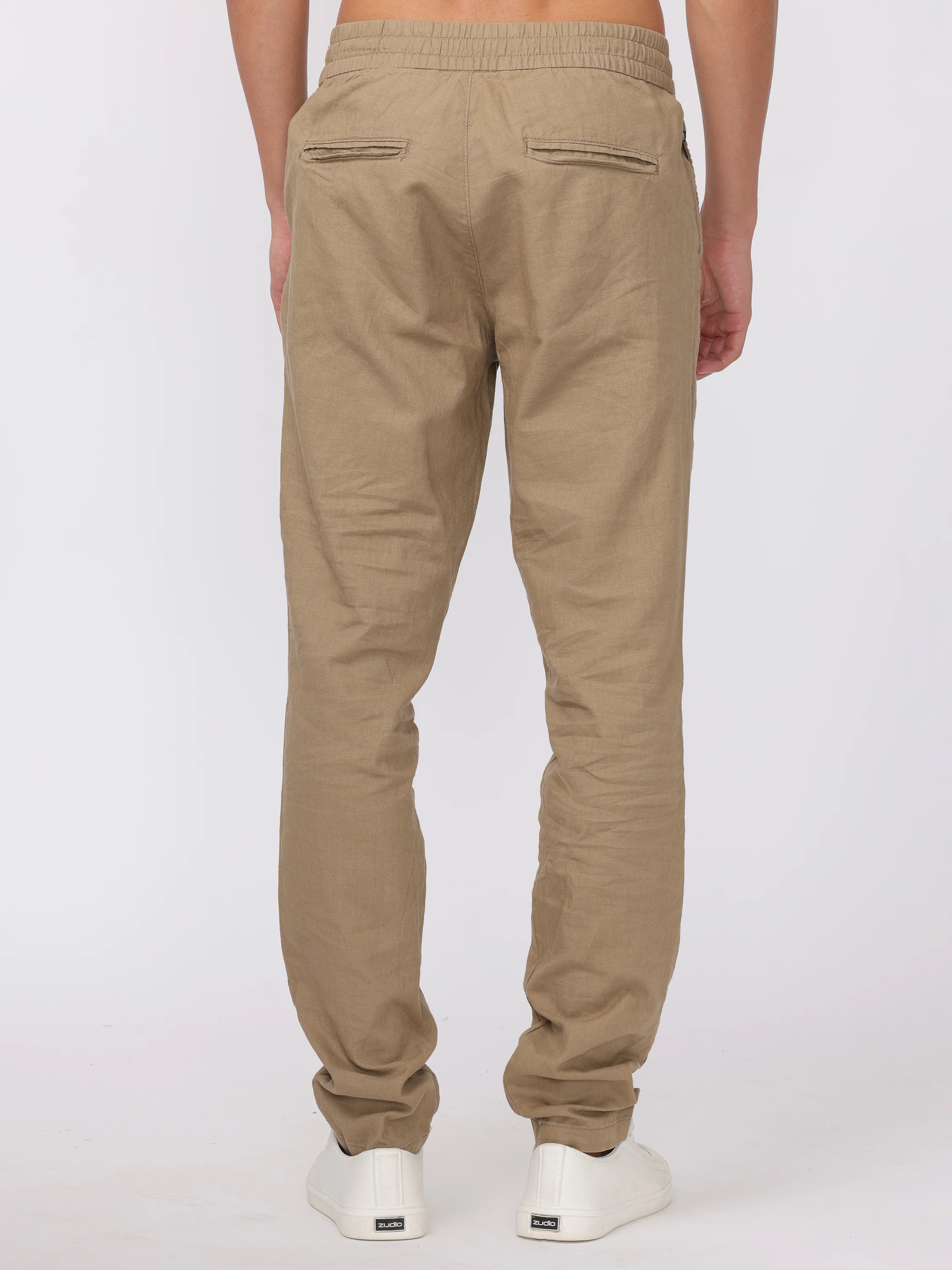 Men Beige Regular Fit Linen Blend Pants - Image 5
