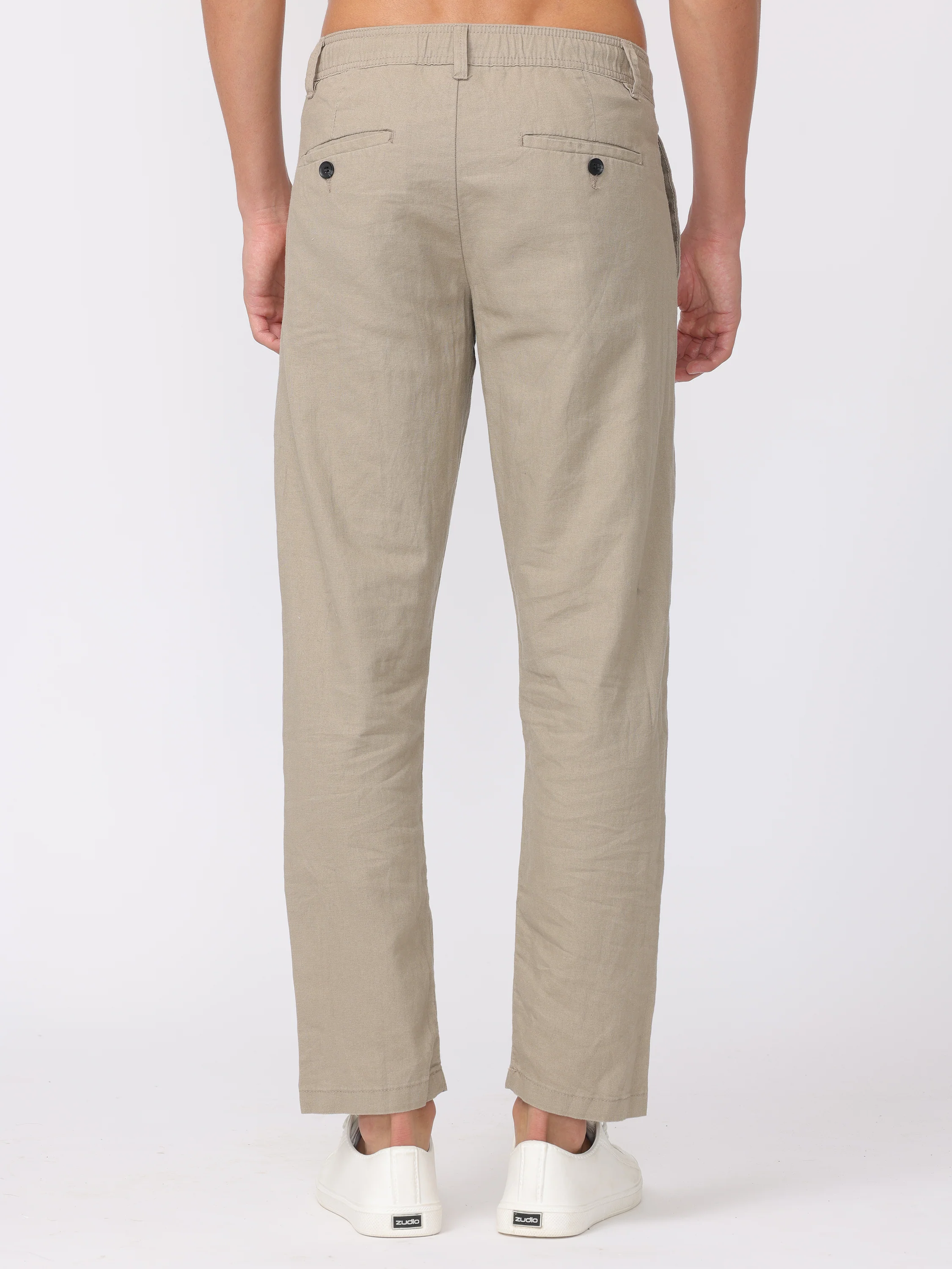 Men Beige Regular Fit Linen Blend Pants - Image 4