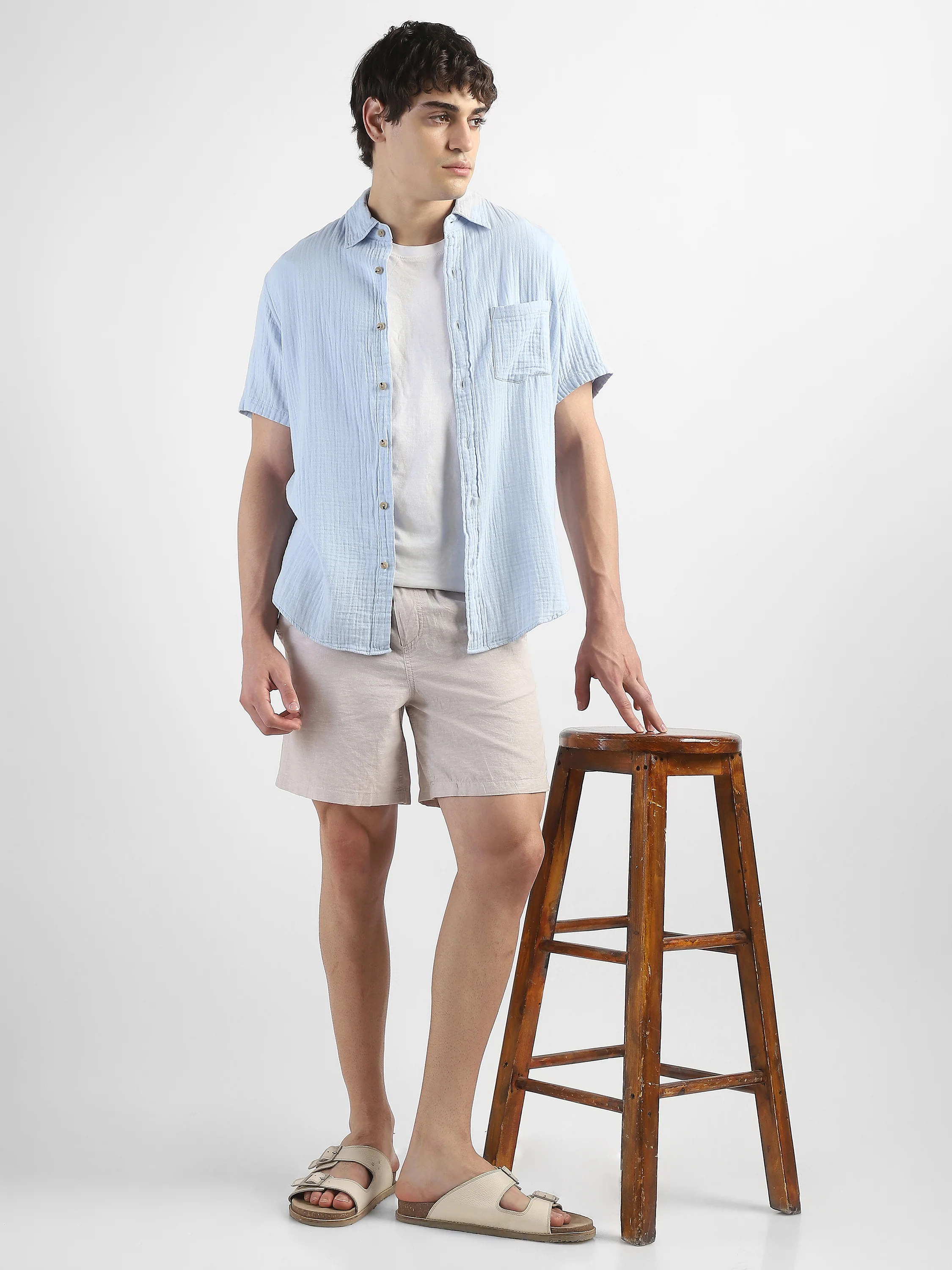 Men Beige Cotton Blend Shorts - Image 2