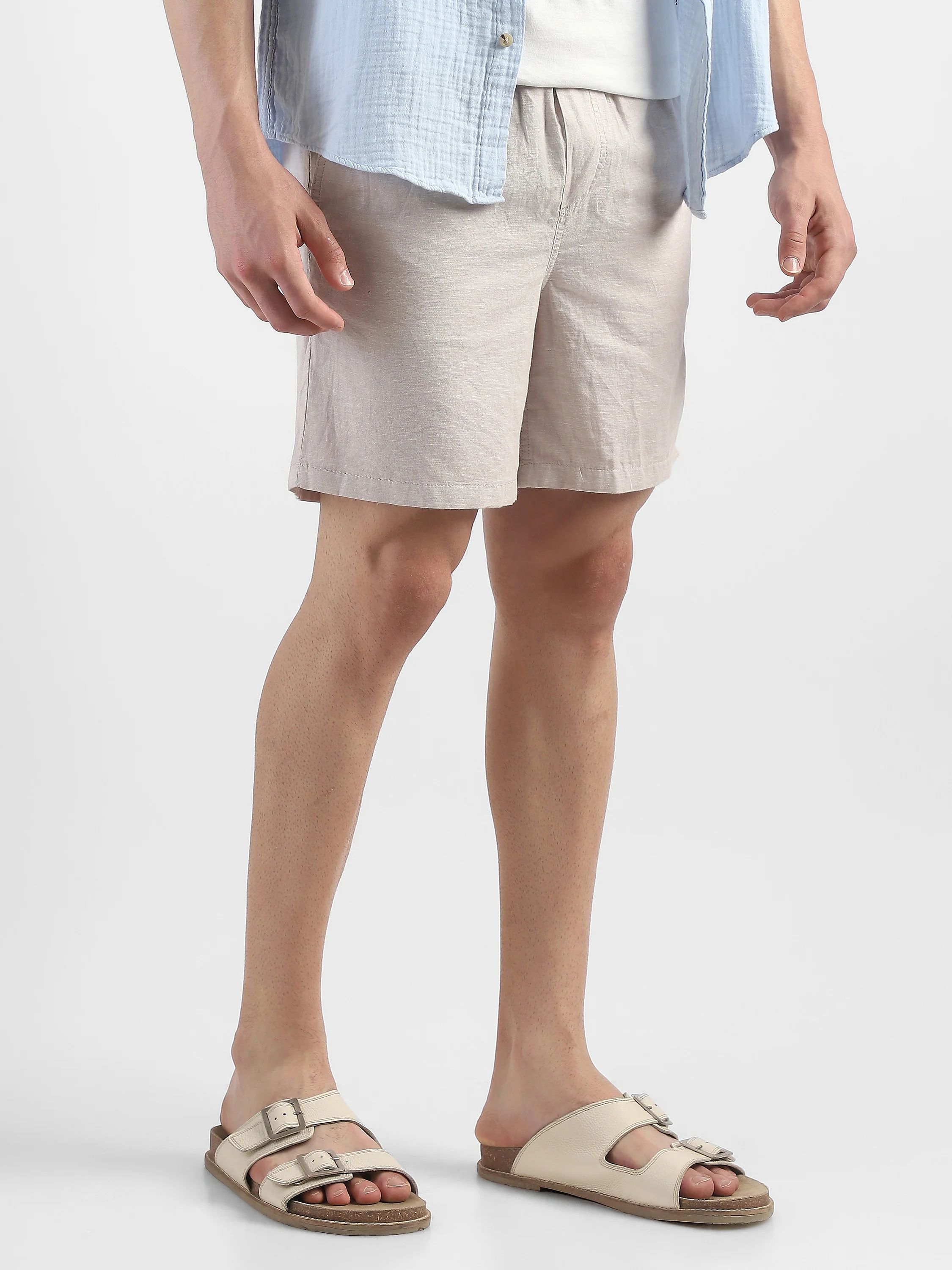 Men Beige Cotton Blend Shorts - Image 3