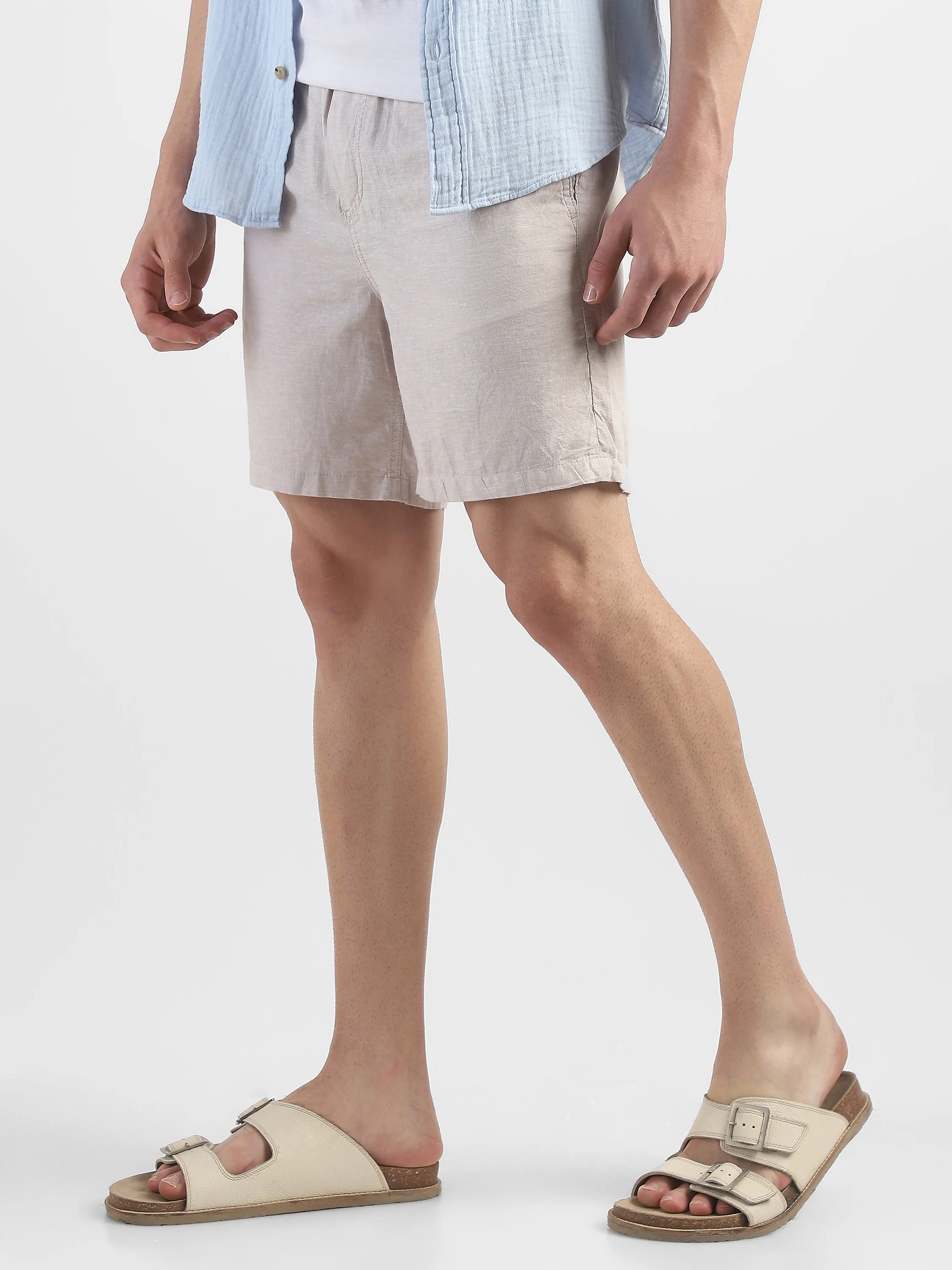 Men Beige Cotton Blend Shorts - Image 5