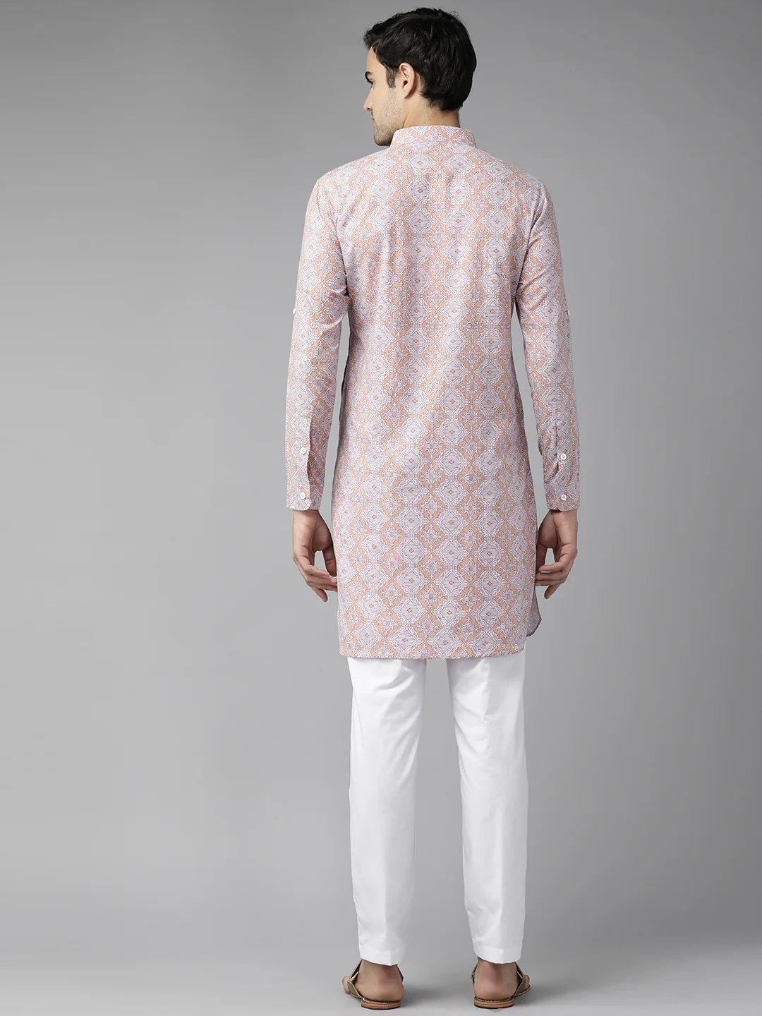 Men Beige Regular Pure Cotton Pathani Printed Men'S Kurta - Image 5