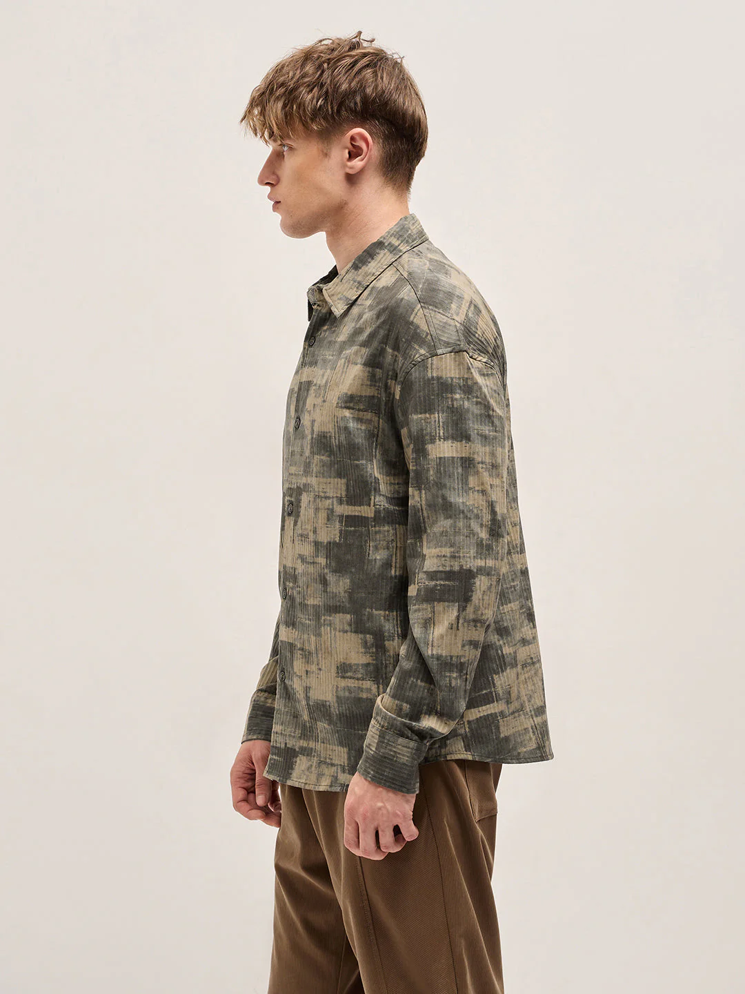 Men Beige Relax Fit Casual Overshirt - Image 3