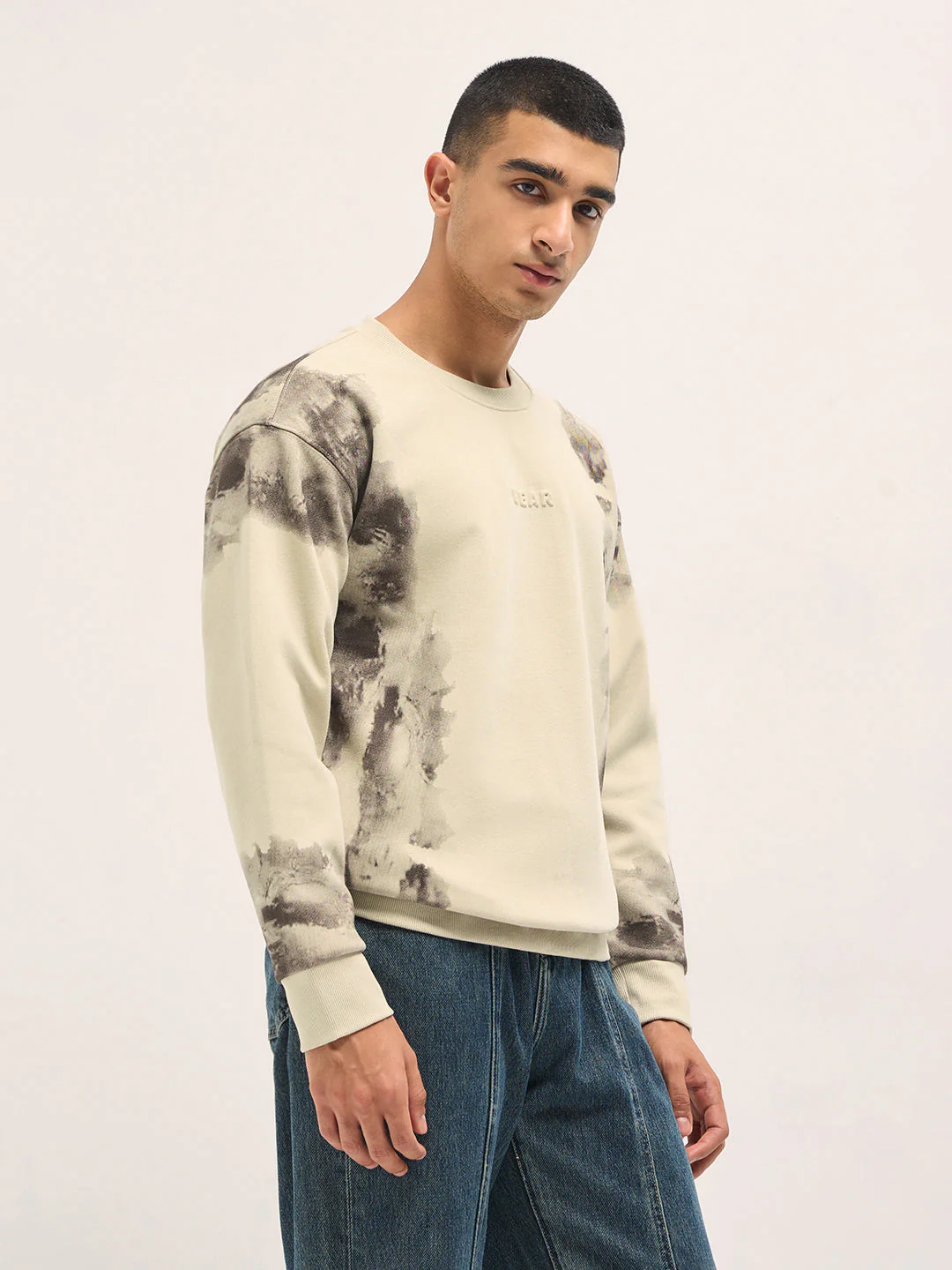 Men Beige Relaxed Fit Crew Neck T-Shirt - Image 3