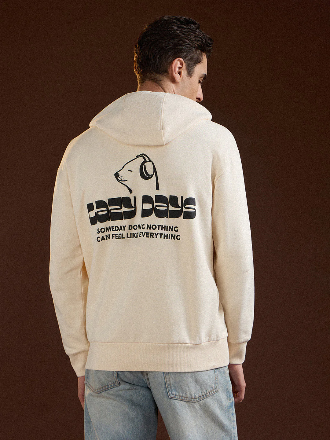 Men Beige Relaxed Fit Hoodie - Image 2