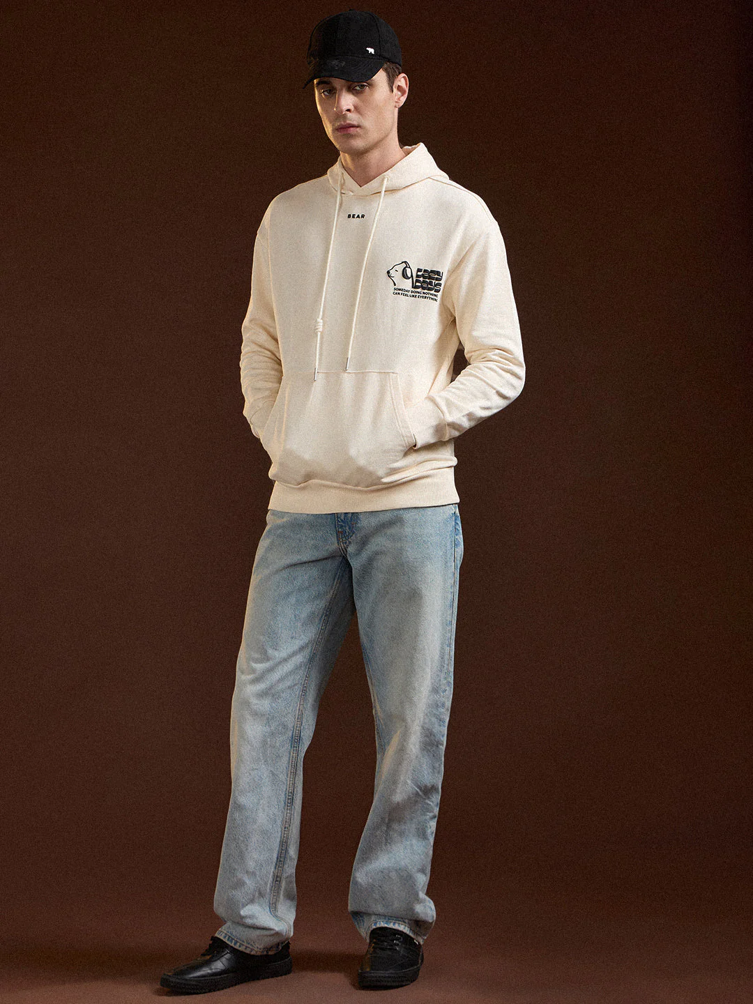 Men Beige Relaxed Fit Hoodie - Image 4
