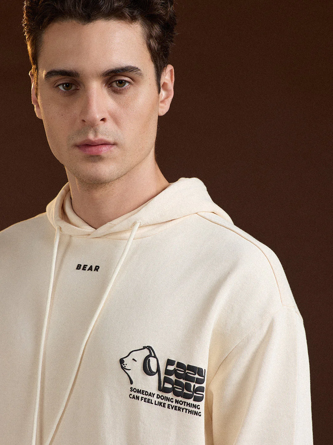 Men Beige Relaxed Fit Hoodie - Image 5