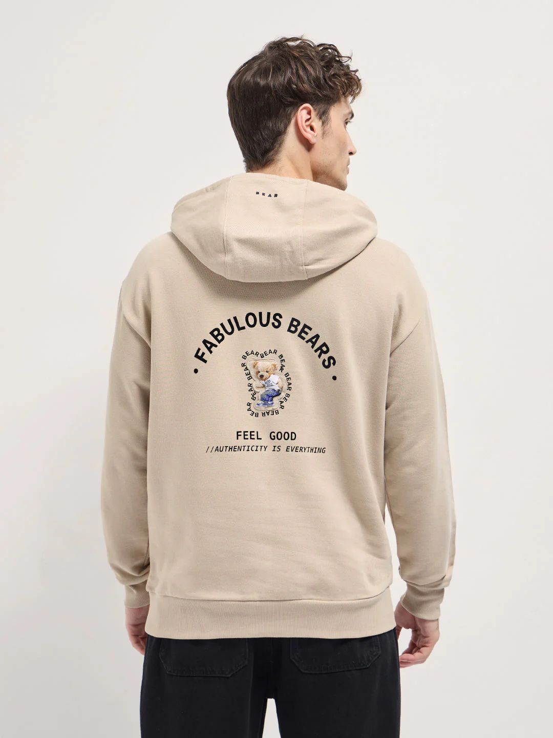 Men Beige Relaxed Fit Hoodie - Image 2