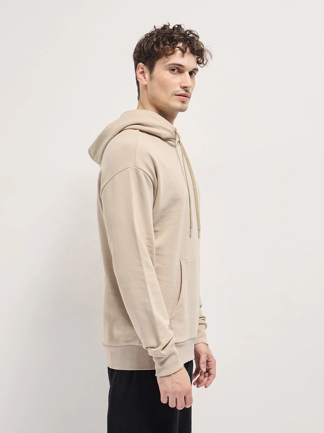 Men Beige Relaxed Fit Hoodie - Image 3