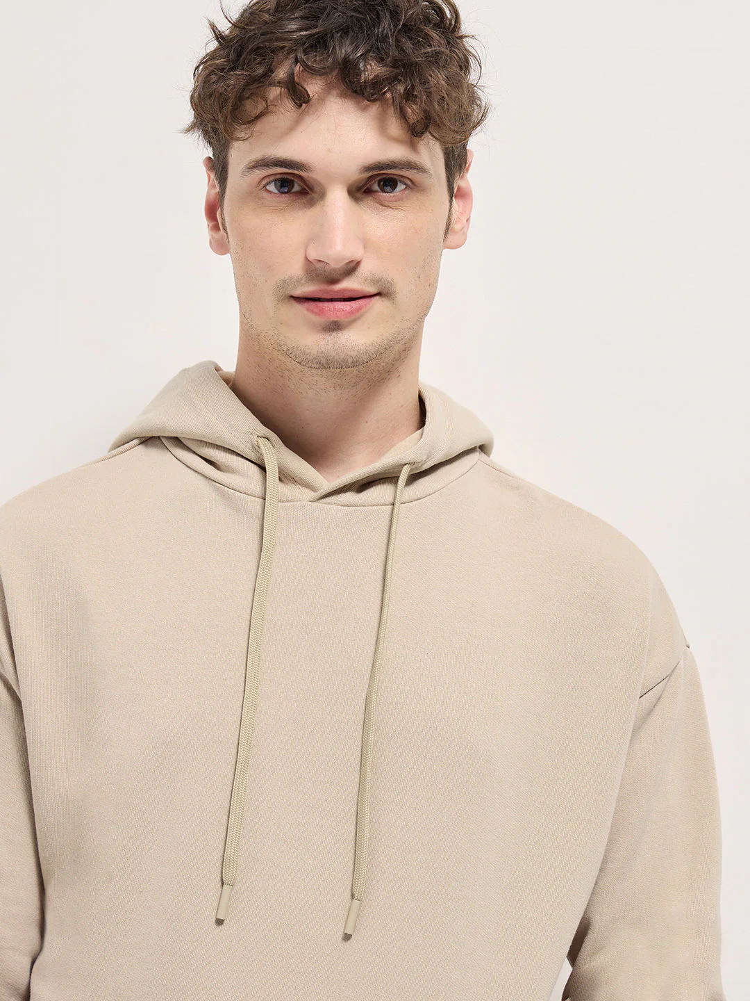 Men Beige Relaxed Fit Hoodie - Image 5