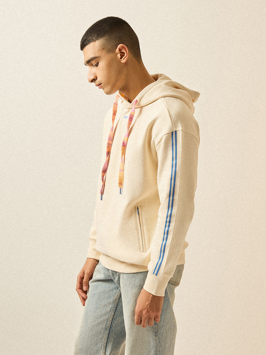 Men Beige Relaxed Fit Hoodie - Image 3
