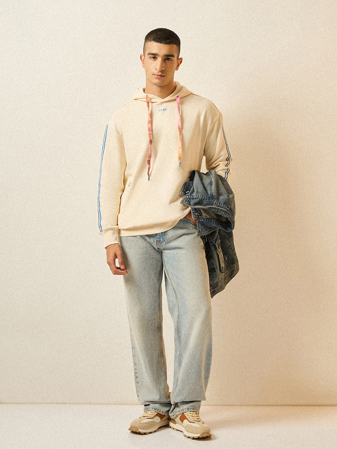 Men Beige Relaxed Fit Hoodie - Image 4