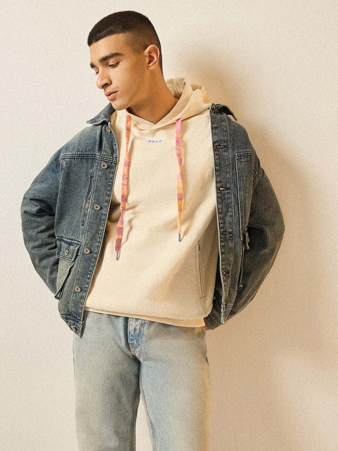 Men Beige Relaxed Fit Hoodie - Image 6