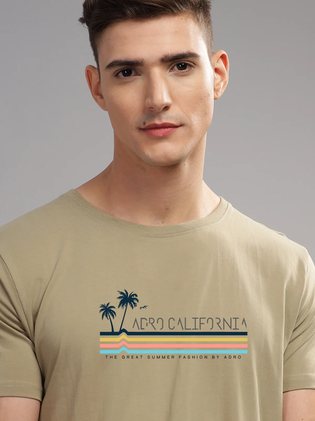 Men Beige Round Neck T Shirt - Image 2
