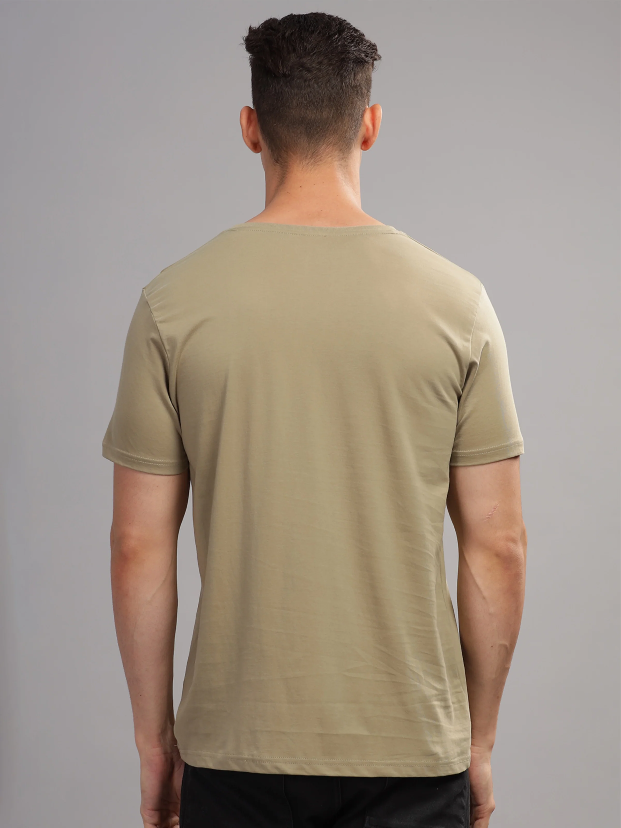 Men Beige Round Neck T Shirt - Image 3